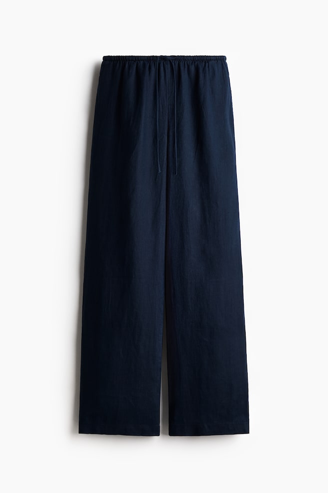 Wide linen trousers - Navy blue - 1