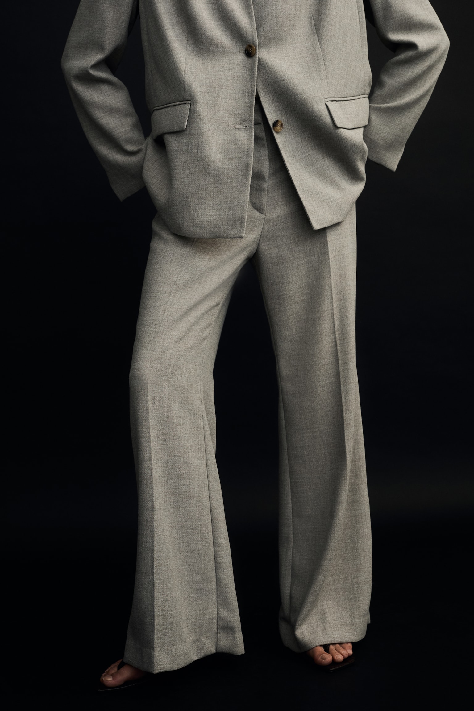 Pantaloni svasati - Beige/Greige/gessato - 4