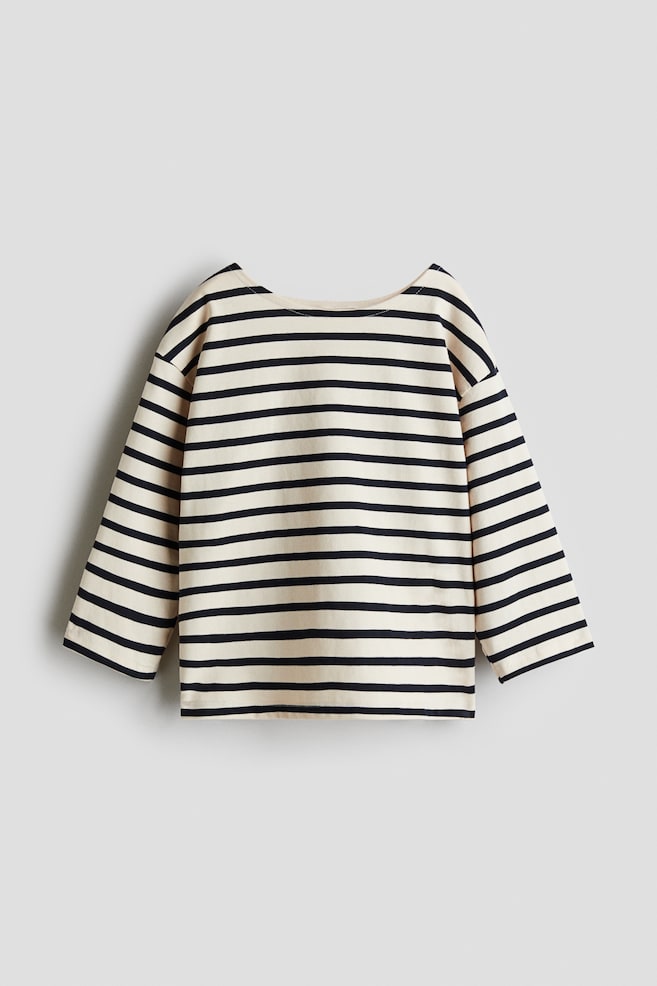 Cotton Jersey Top - Light beige/blue striped - 1