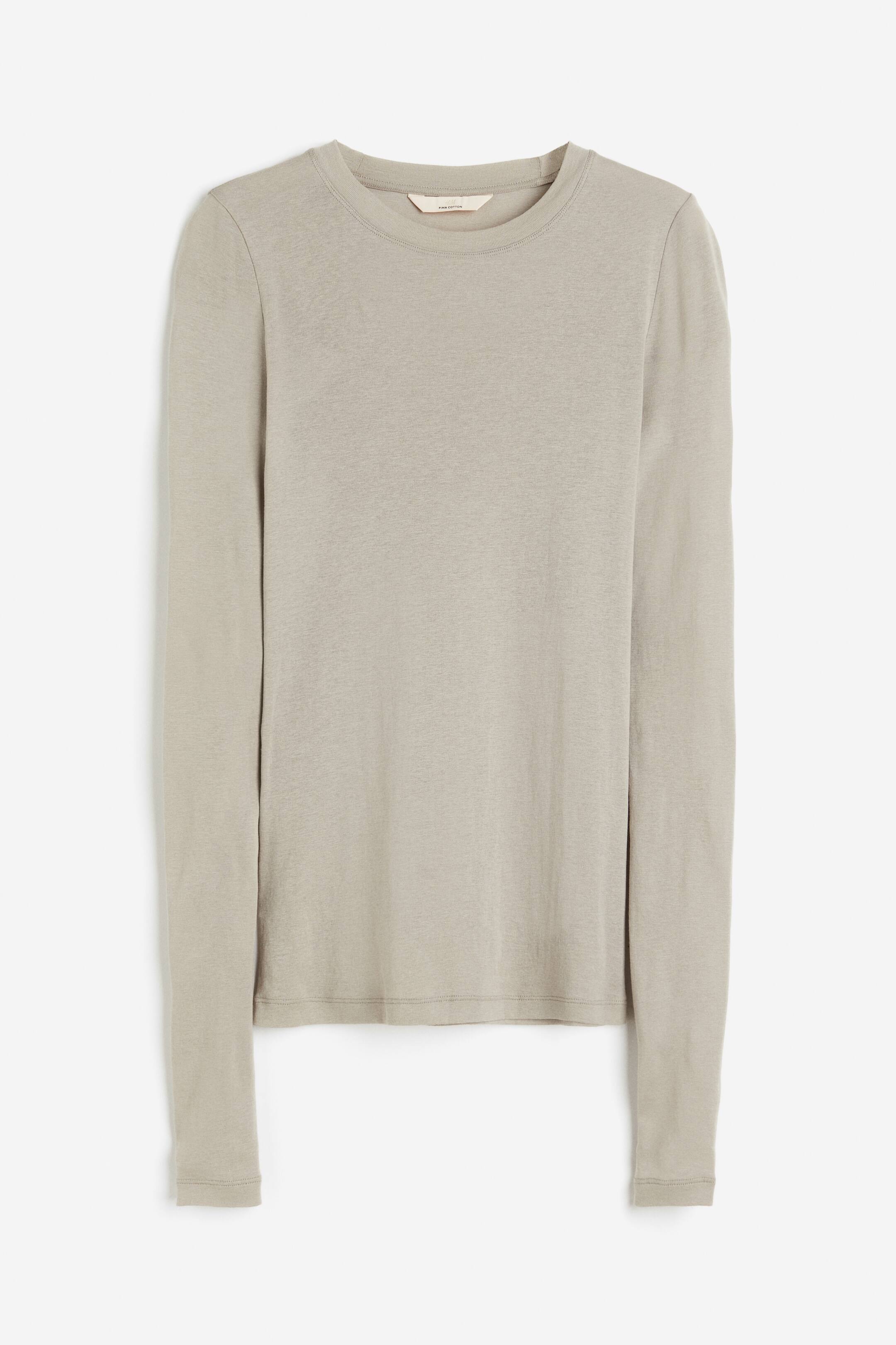 View larger image: Pima cotton jersey top - Greige - Ladies | H&M 1