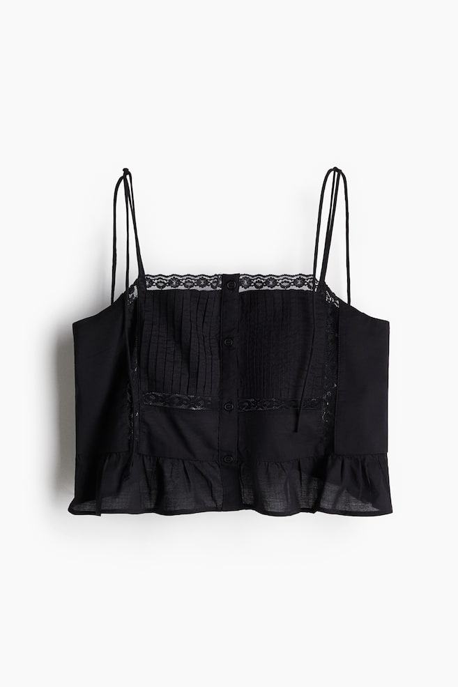 Flounce-trimmed strappy top - Black/White - 1