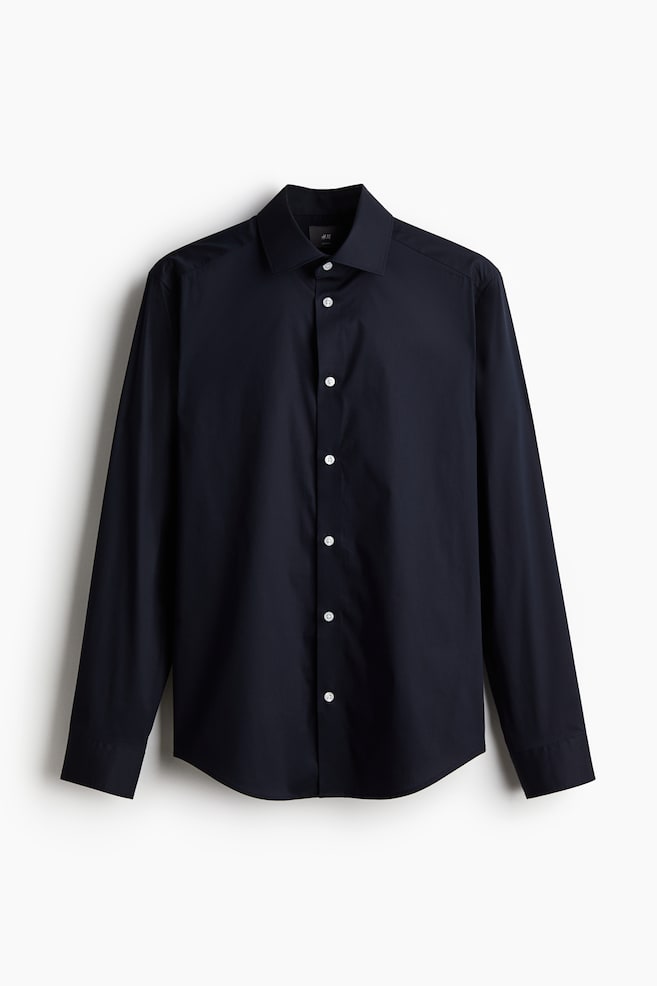 Overhemd - Slim Fit - Marineblauw/Wit - 1