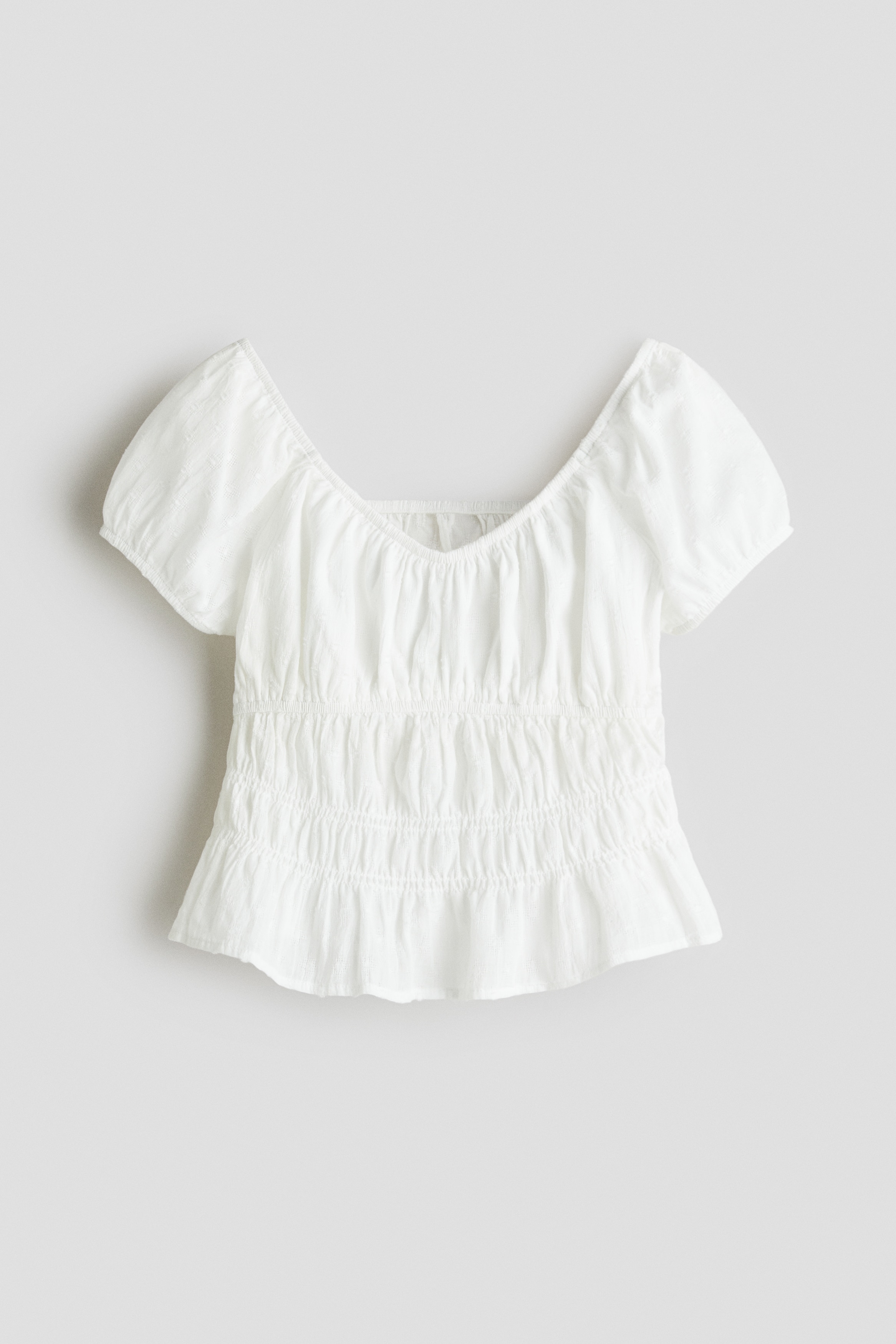 Vaffelsydd bomullsbluse - Hvit/Cream/Blomstret/Lys blå/Stripet