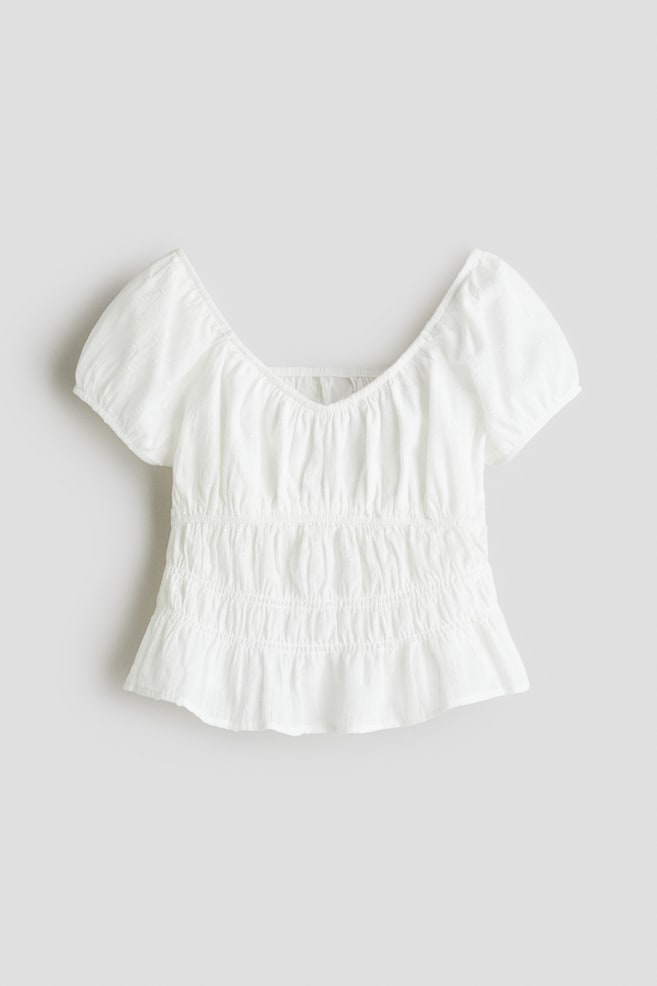 Smocked cotton blouse - White - 1