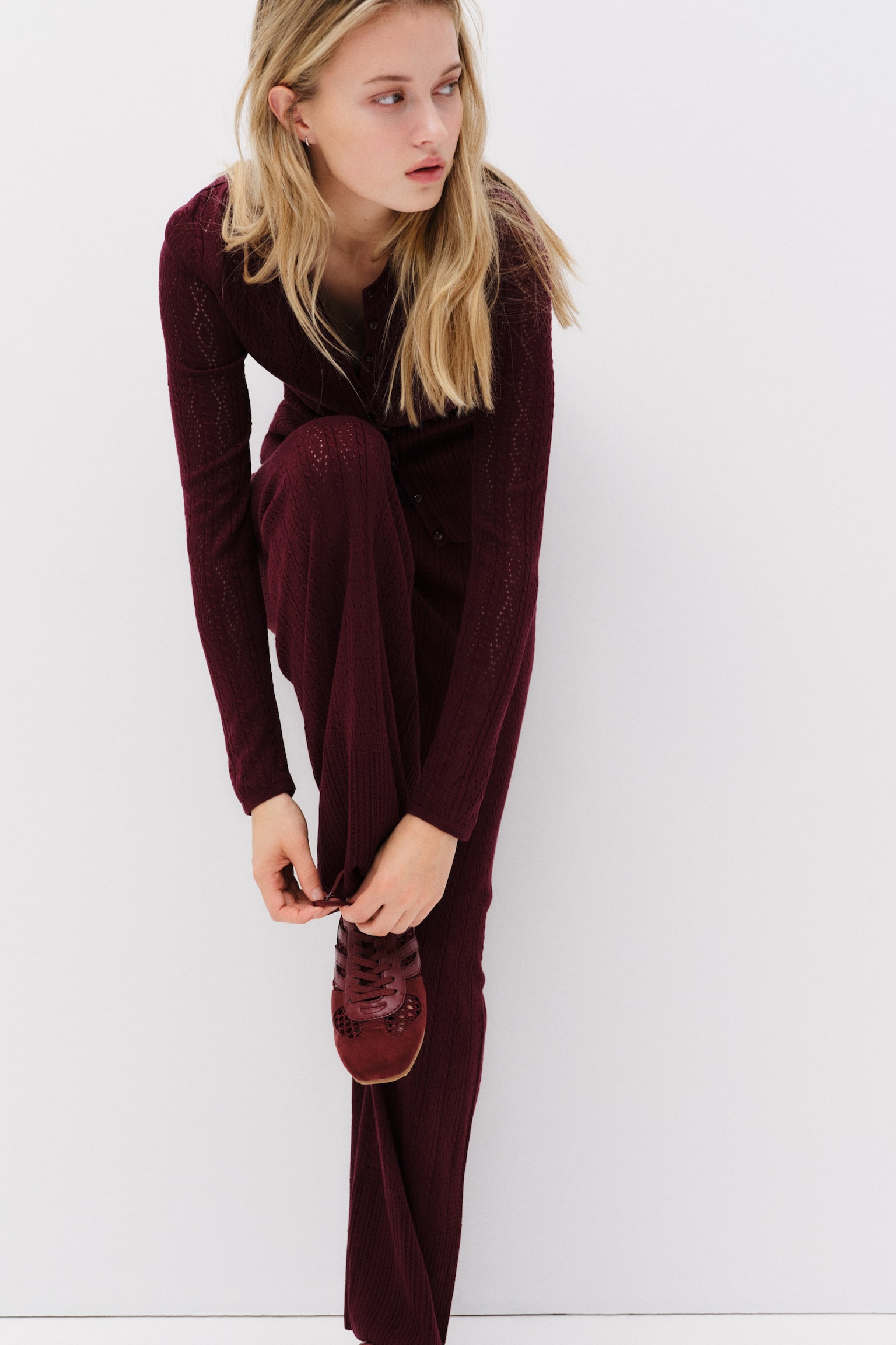 Женские брюки H&M Pointelle-Knit, цвет: Бордовый — фото 3