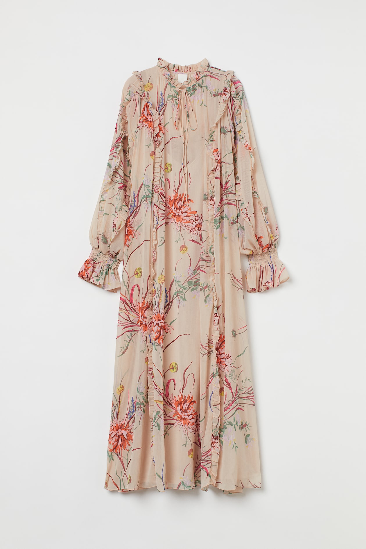 Chiffon Maxi Dress - Long sleeve - Long - Light beige/floral - Ladies ...