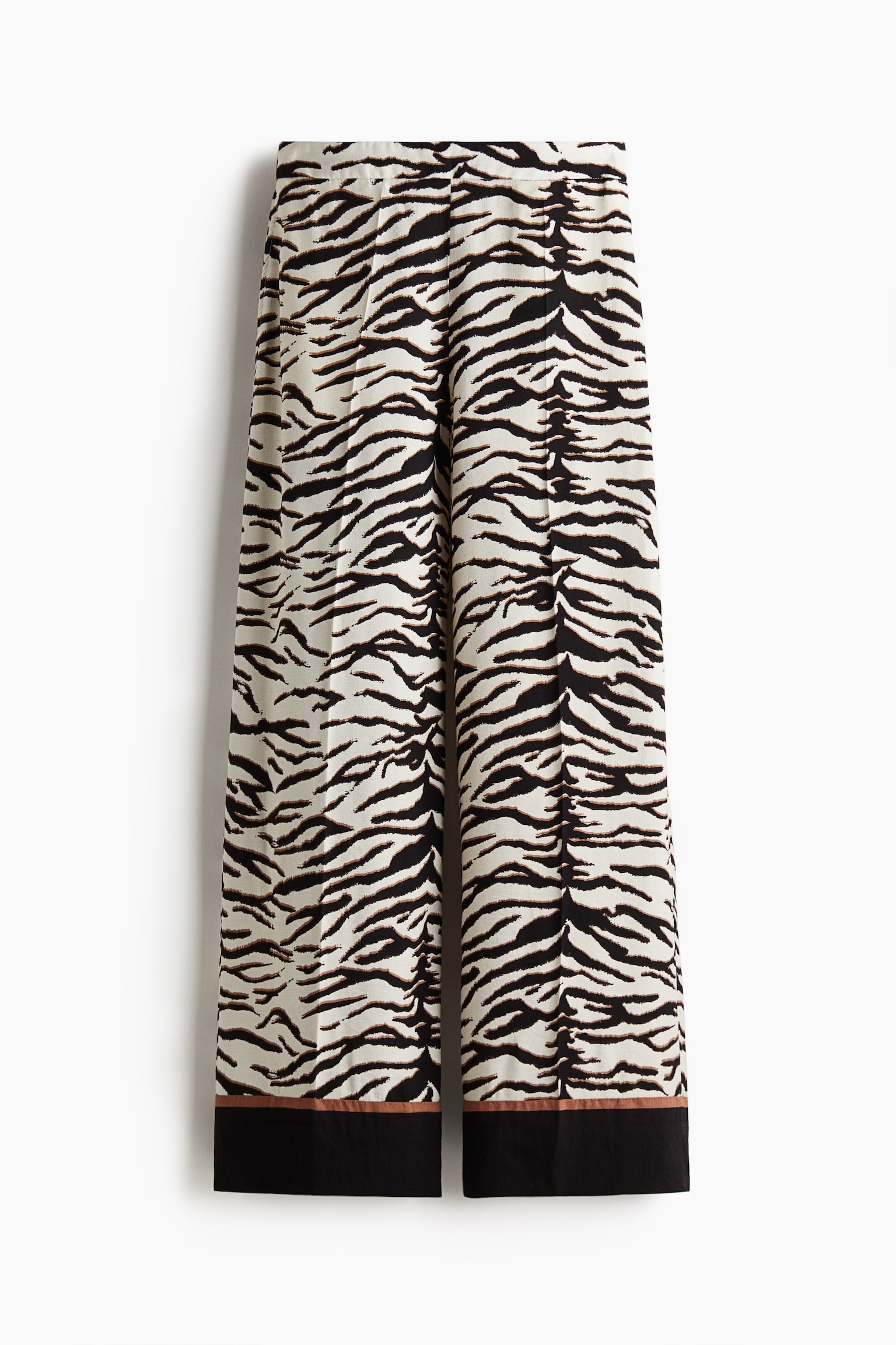 Женские брюки H&M Wide trousers, цвет: Кремовый / Зебра с принтом — фото 1