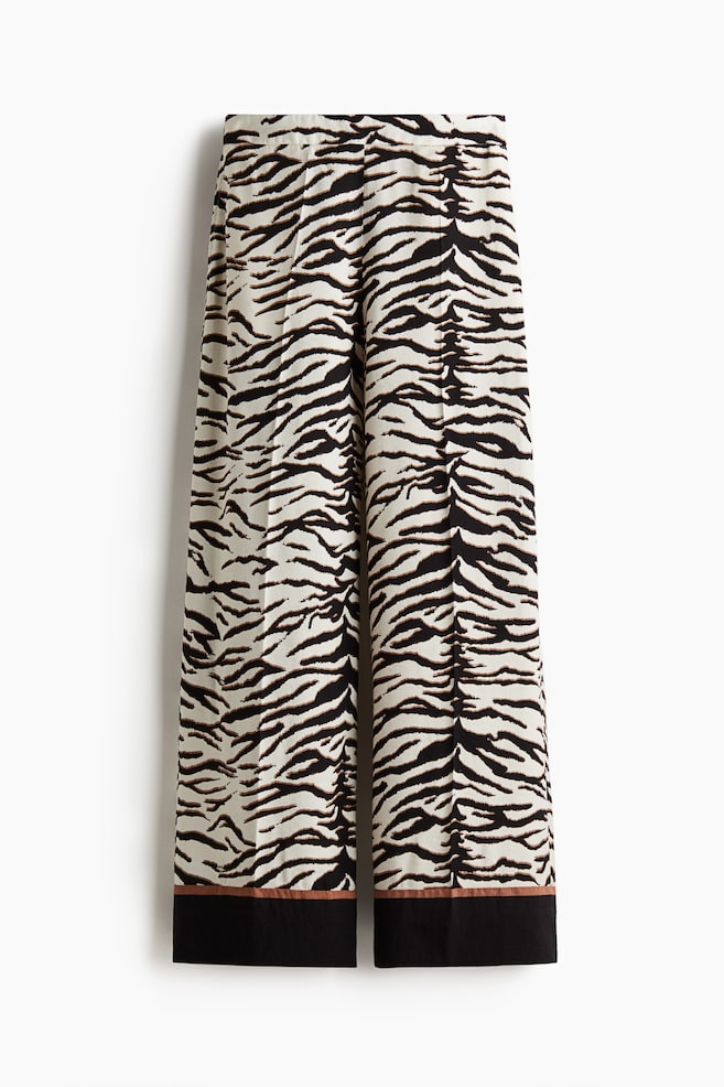 Wide trousers - Cream/zebra print/White/striped - 1
