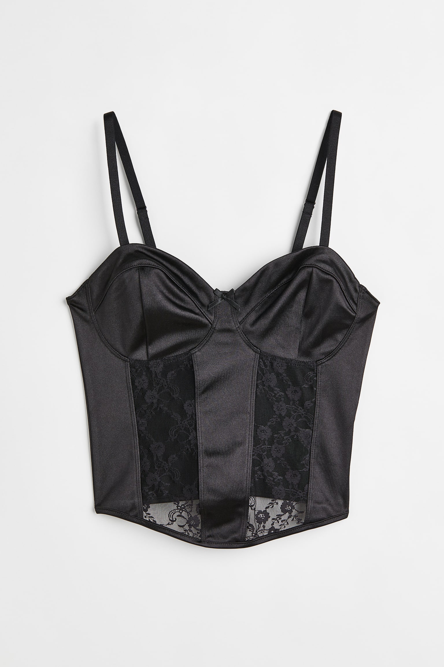 Lace Detail Satin Bustier Top - Black/Cream - 1