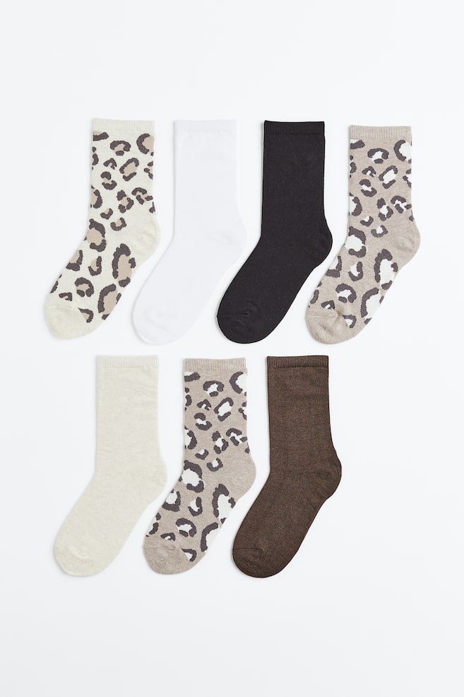 7-pack socks - Light beige/White/Black/Black/Leopard print - 1