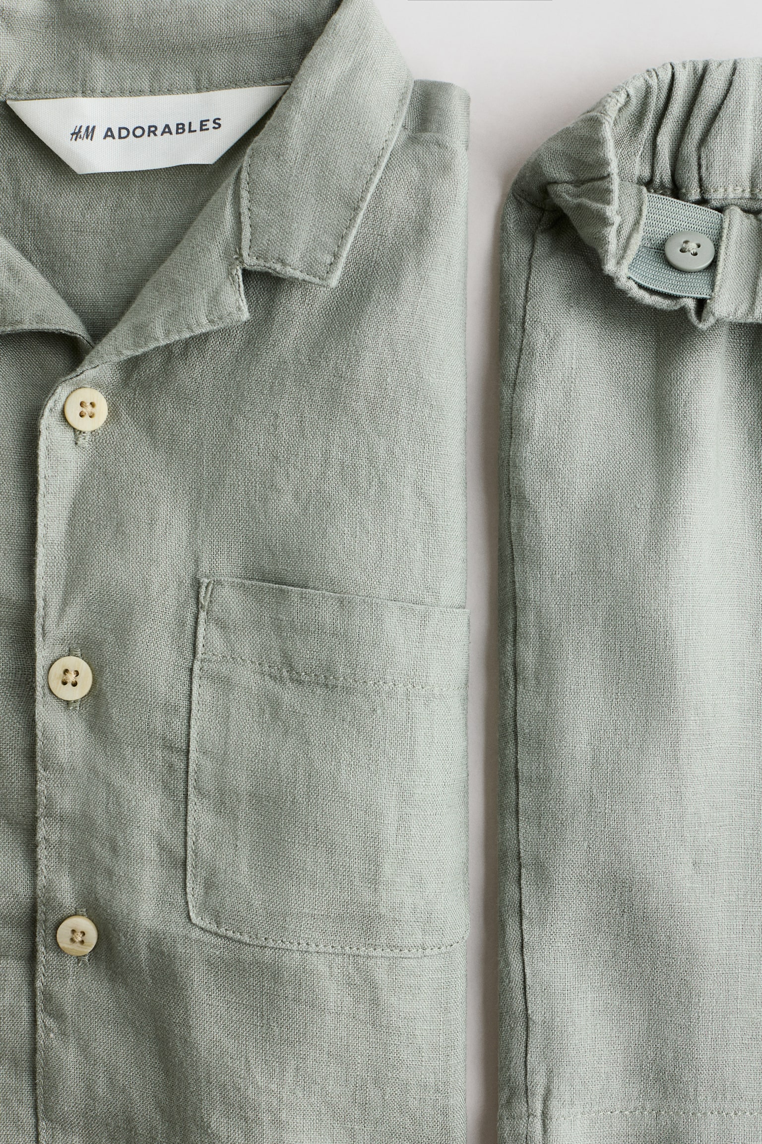 Ensemble 2 pièces en lin - Vert kaki/Beige clair/Marron - 3