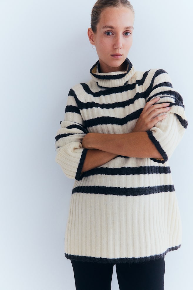 MAMA Polo-neck jumper - Cream/Striped/Black/Striped - 4