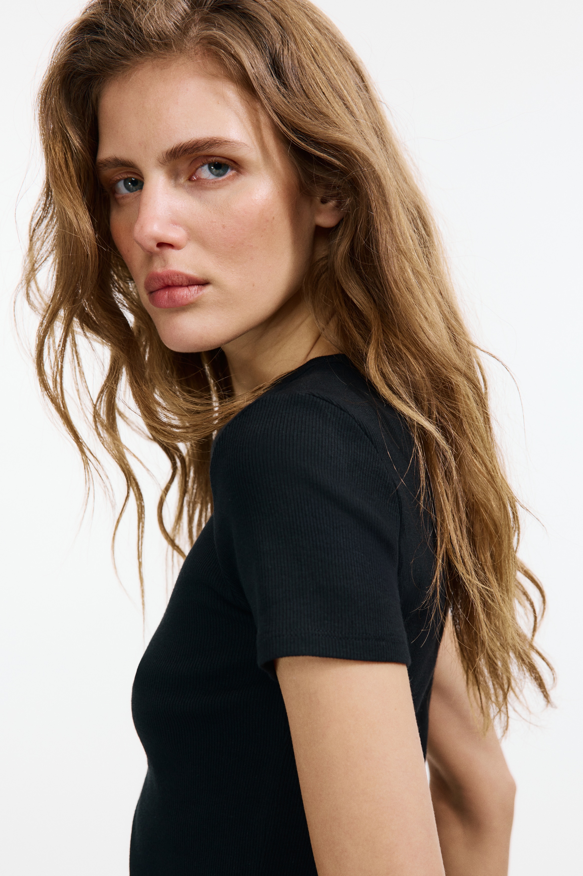 Ribbed T-Shirt - Black/Dark taupe/Dark red/White/Dark orange/Light beige/Blue