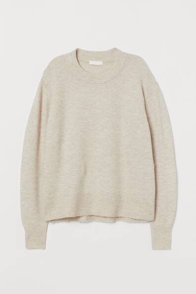 Fine-knit jumper - Round neck - Long sleeve - Light beige marl - Ladies ...