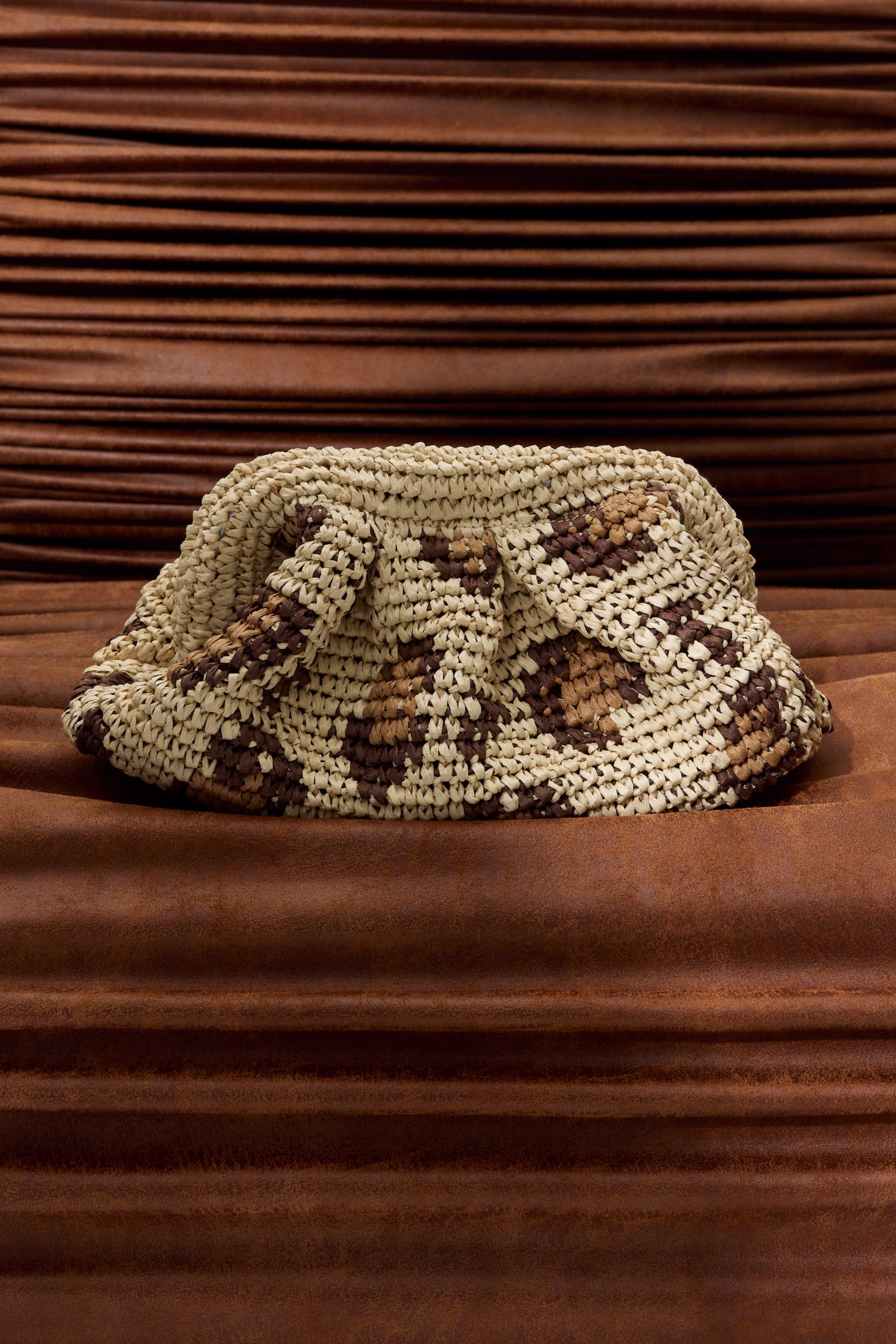 Straw clutch - Beige/Leopard print - 3