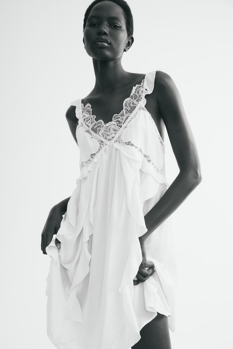 Flounced lace-trimmed dress