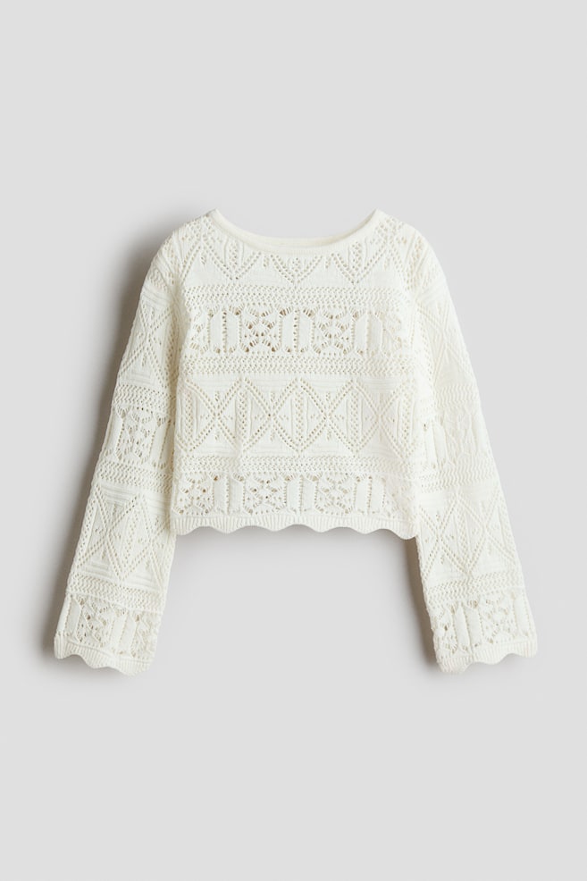 Crochet-Look Sweater - White/Light blue/Light pink - 1