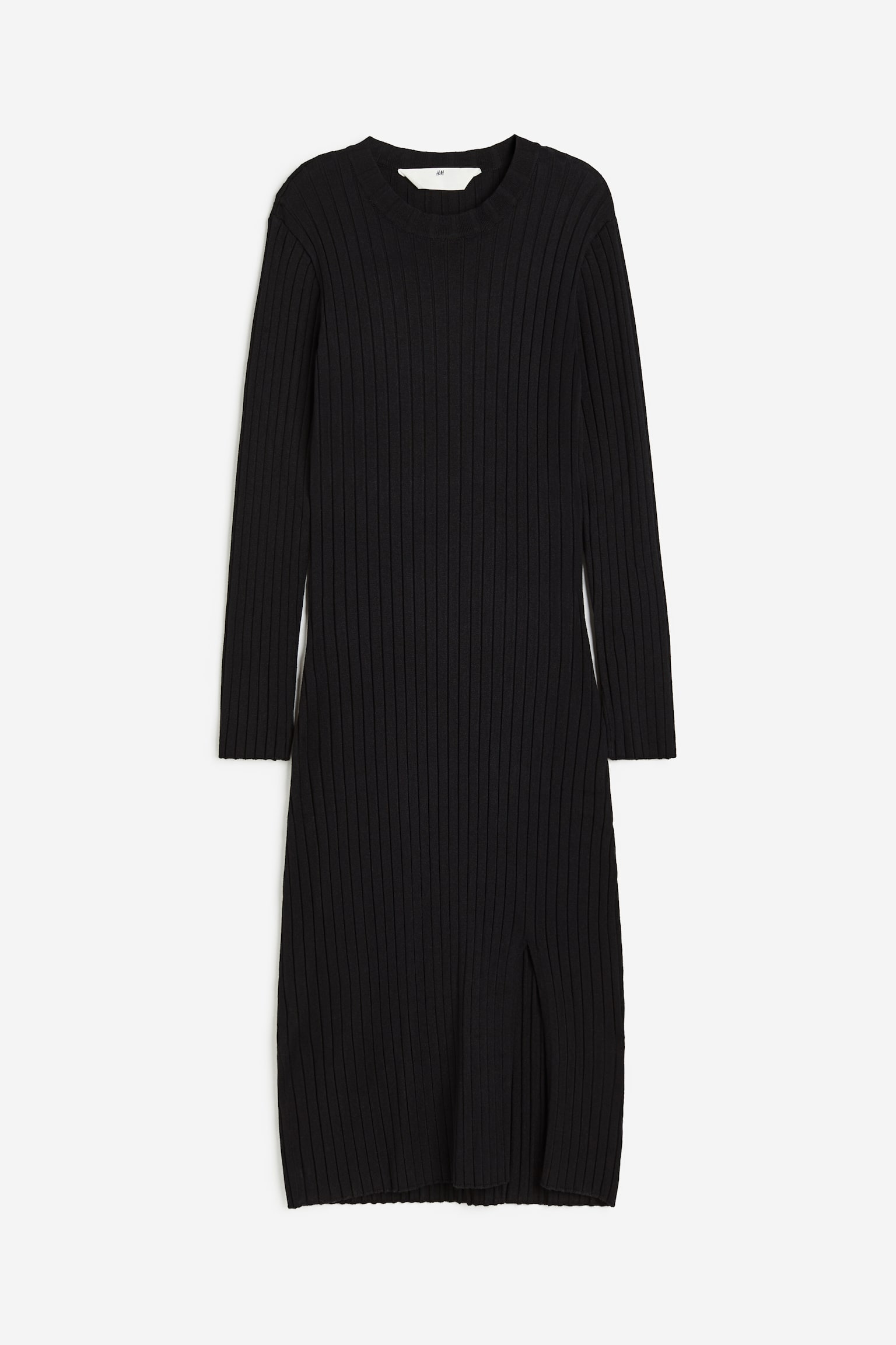 Rib Knit Midi Dress - Black - 1