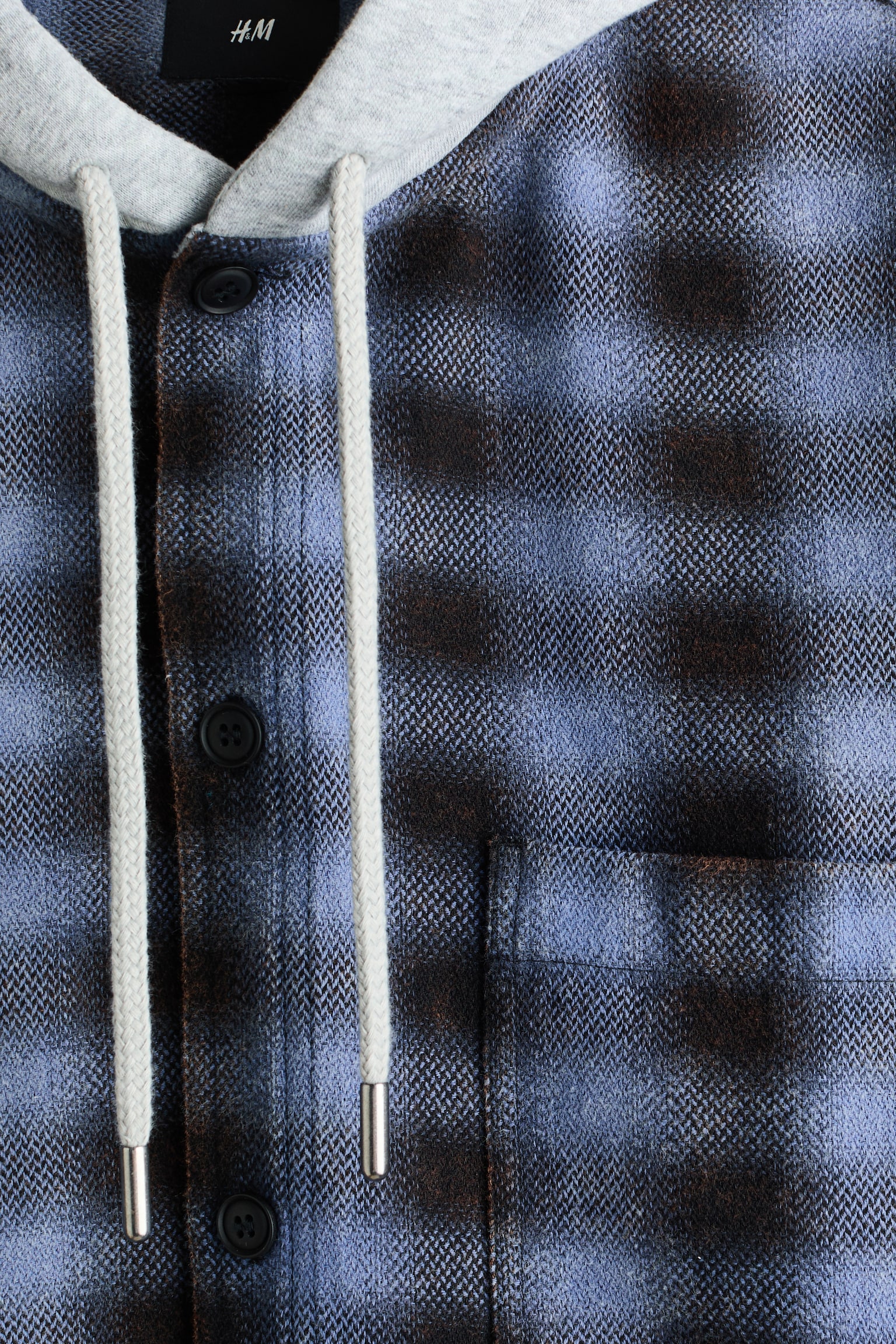 Мужская рубашка H&M Hooded Overshirt, цвет: Тёмный синий / Клетчатый — фото 7