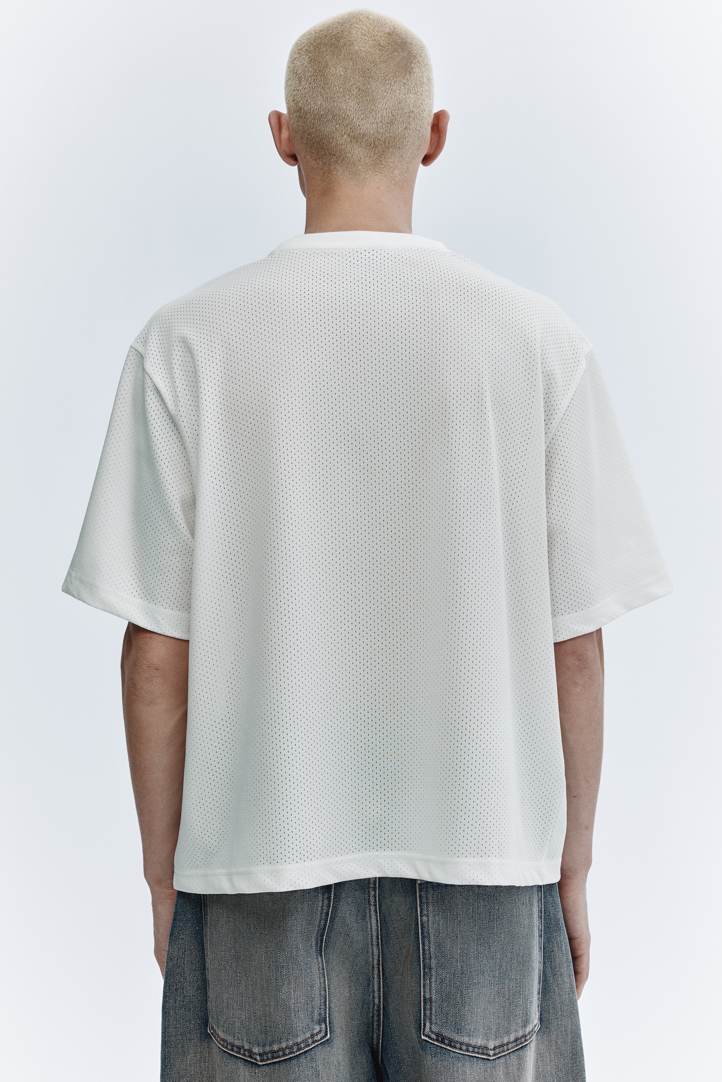 T-shirt in mesh con stampa Oversize Fit - Bianco/Maison Locals/Blu navy/Maison Locals