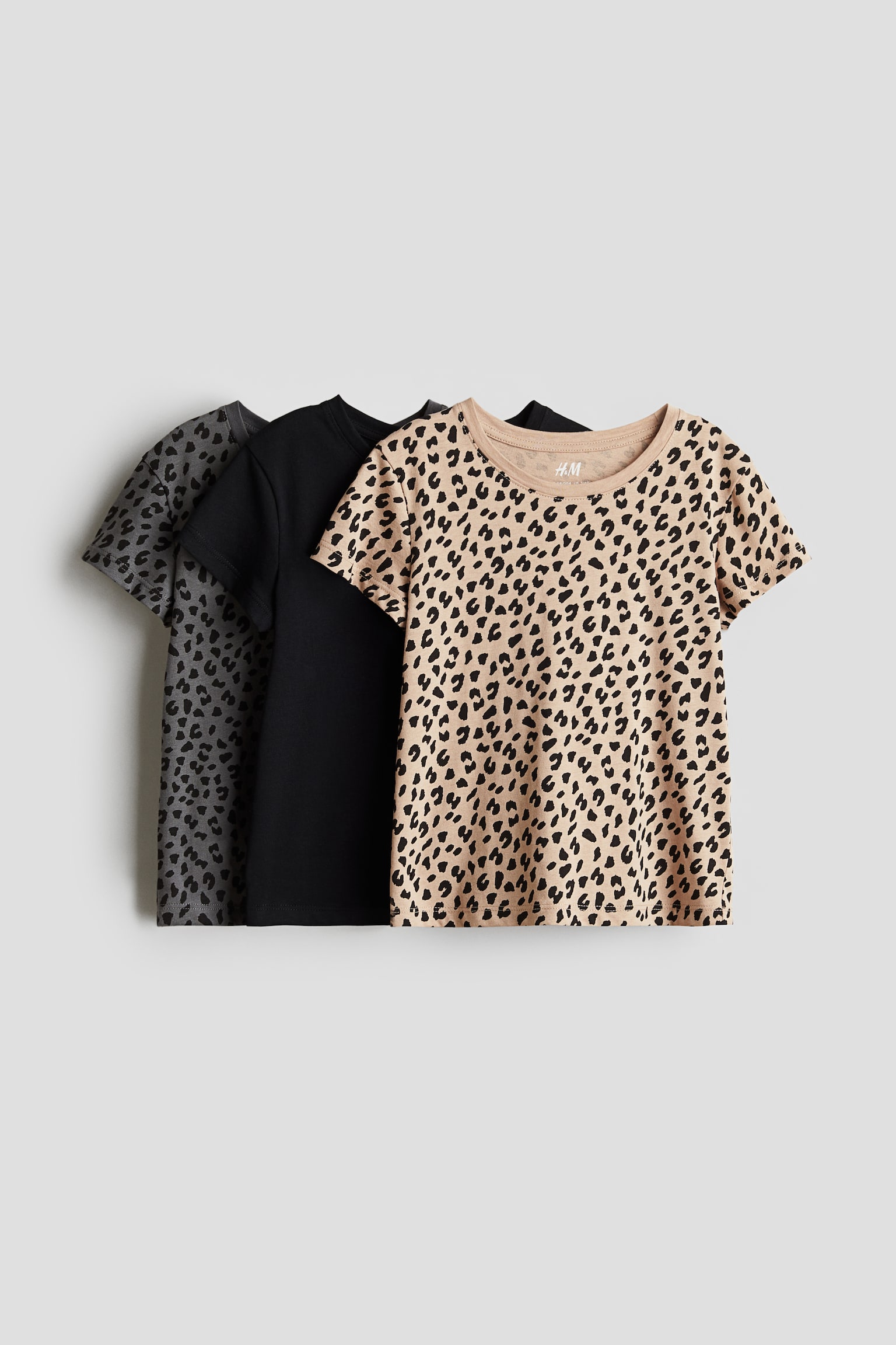 3-pack jersey tops - Black/Beige/Leopard print/Dark pink/White/Dark blue - 1