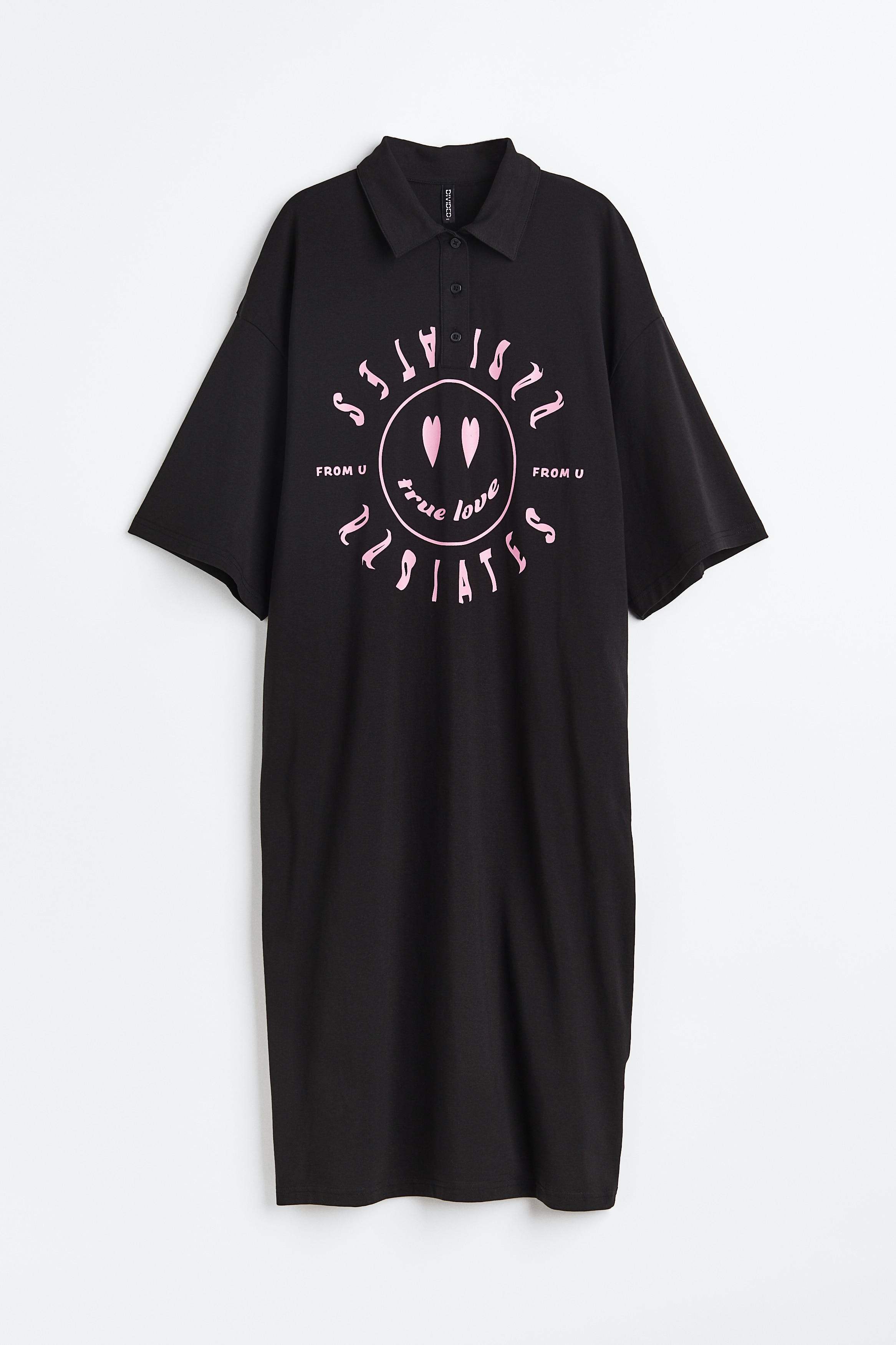 Oversized polo shirt dress - Black/True Love - Ladies | H\u0026M IN