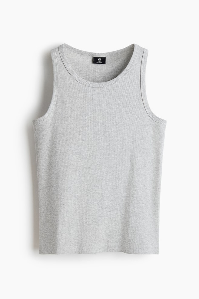 Slim-Fit Ribbed Tank Top - Light gray melange/White/Black/Brown/Dark gray/Dark khaki green - 1