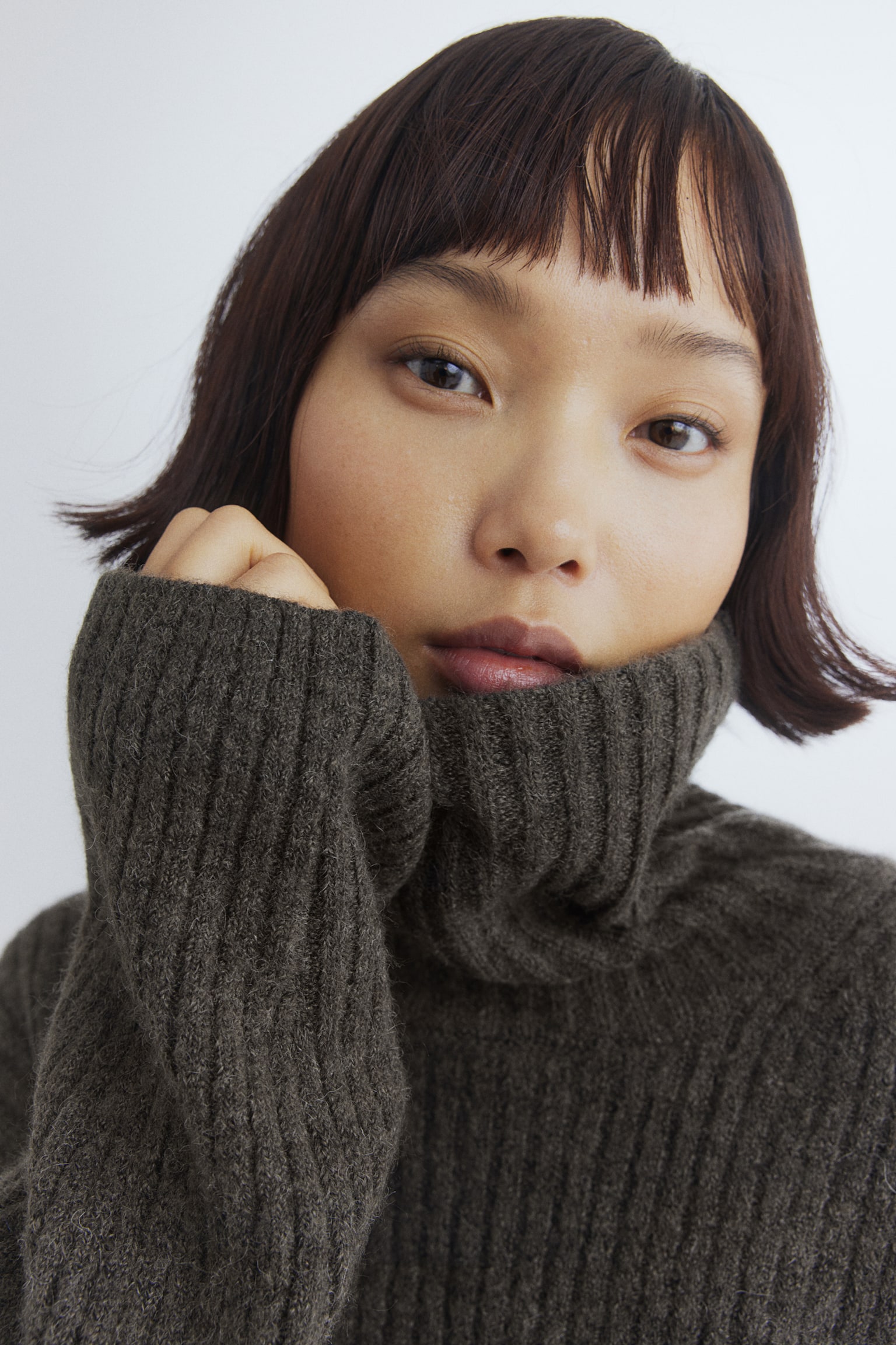 MAMA Rib-knit polo-neck jumper - Dark khaki green/Mole marl - 1