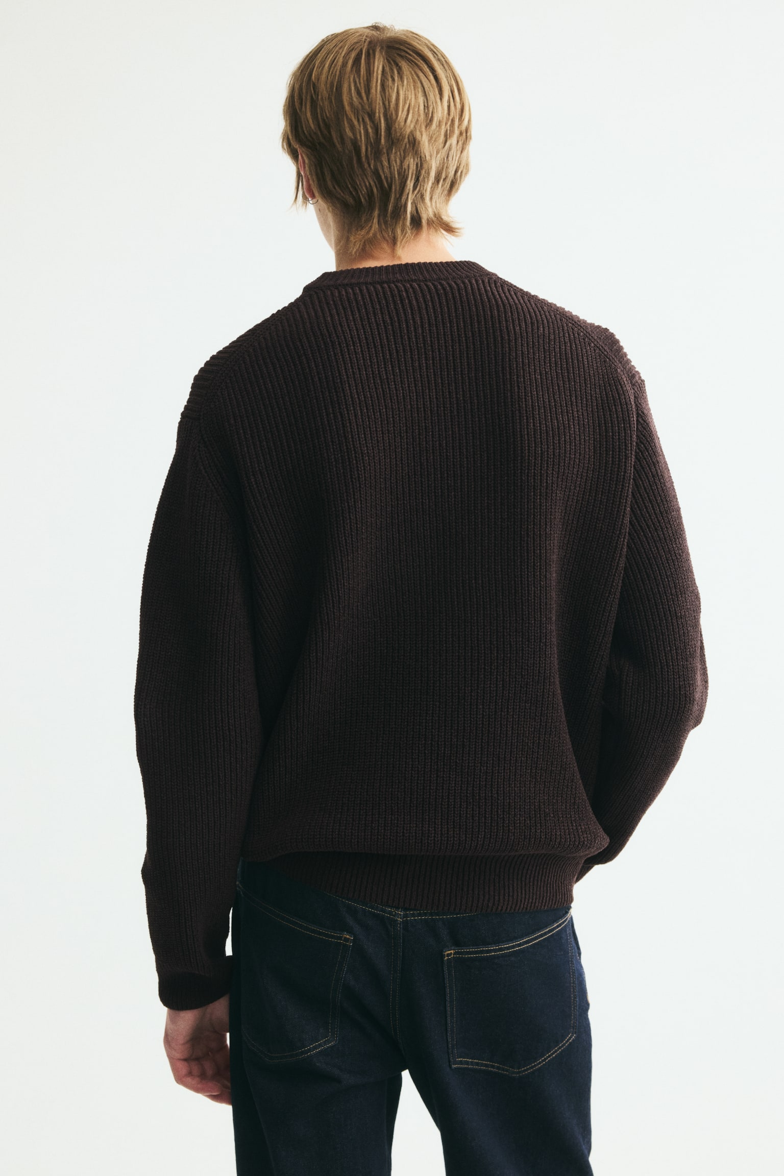 Мужской свитер H&M Relaxed-Fit Rib-Knit, цвет: Тёмный коричневый — фото 3