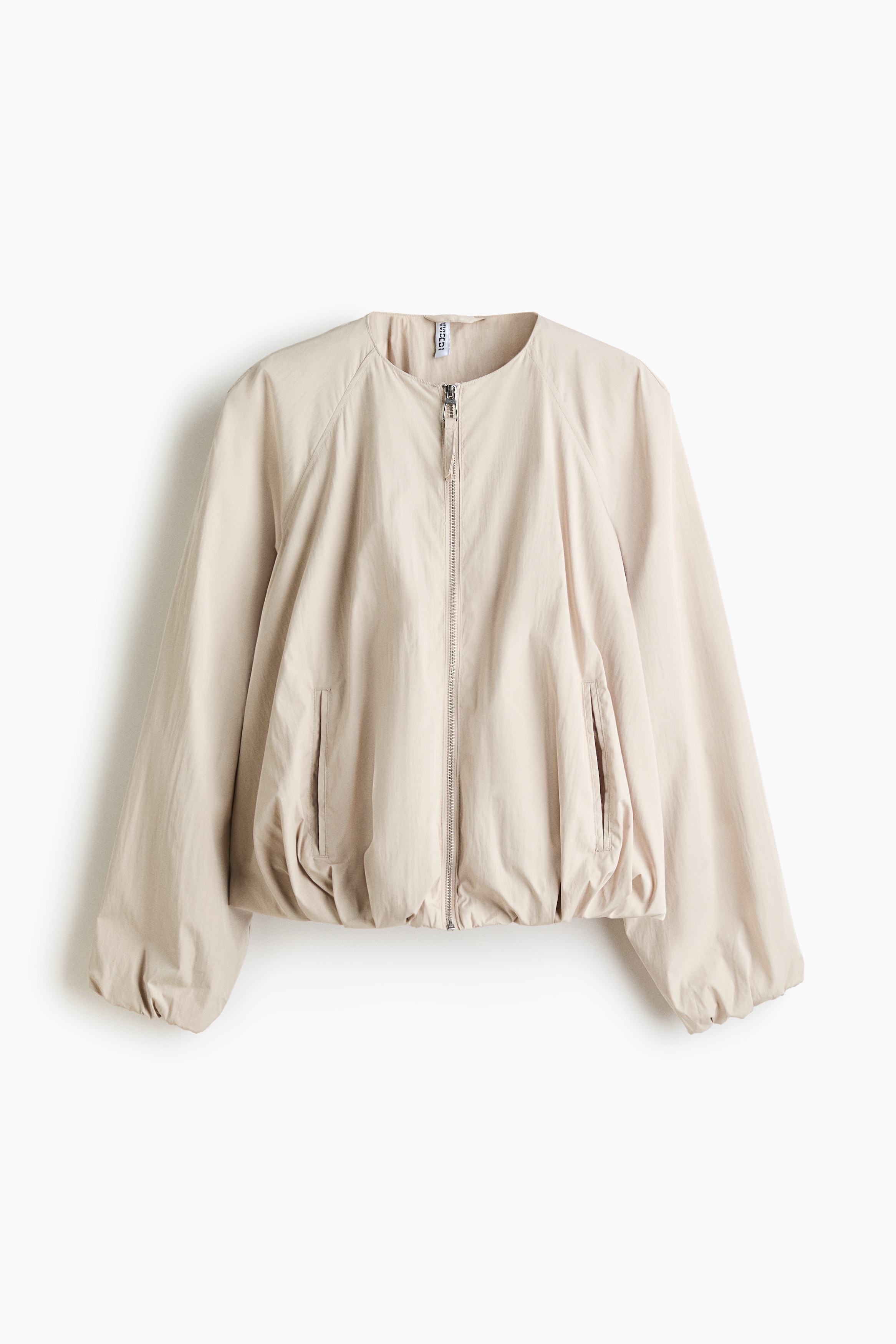 Bubble-Hem Bomber Jacket - Beige/Beige