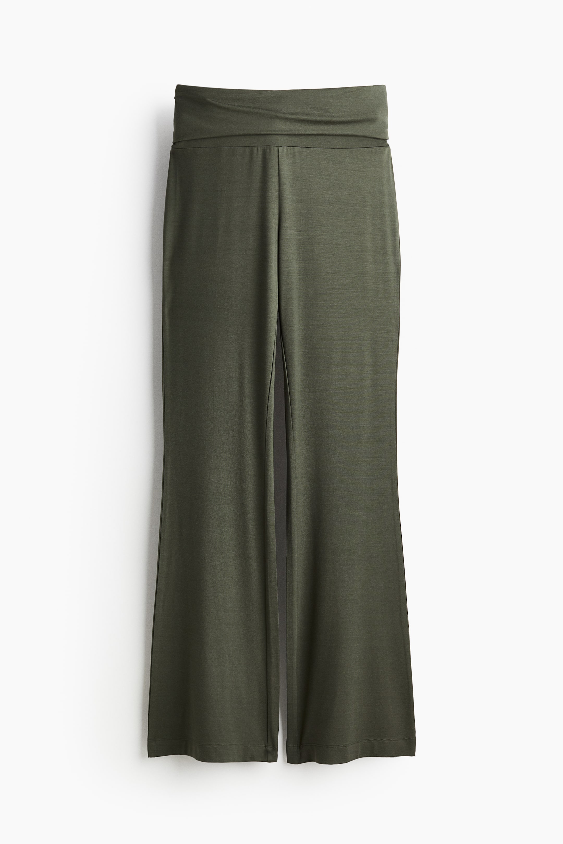 Flared jersey trousers - Dark khaki green - Ladies | H&M GB