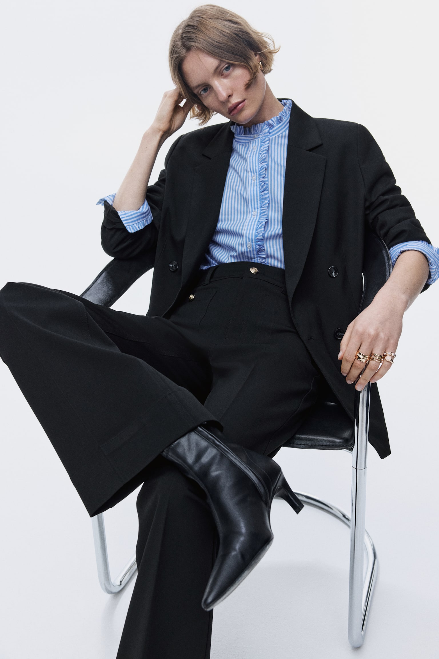 Flared twill trousers - Black/Navy blue - 2