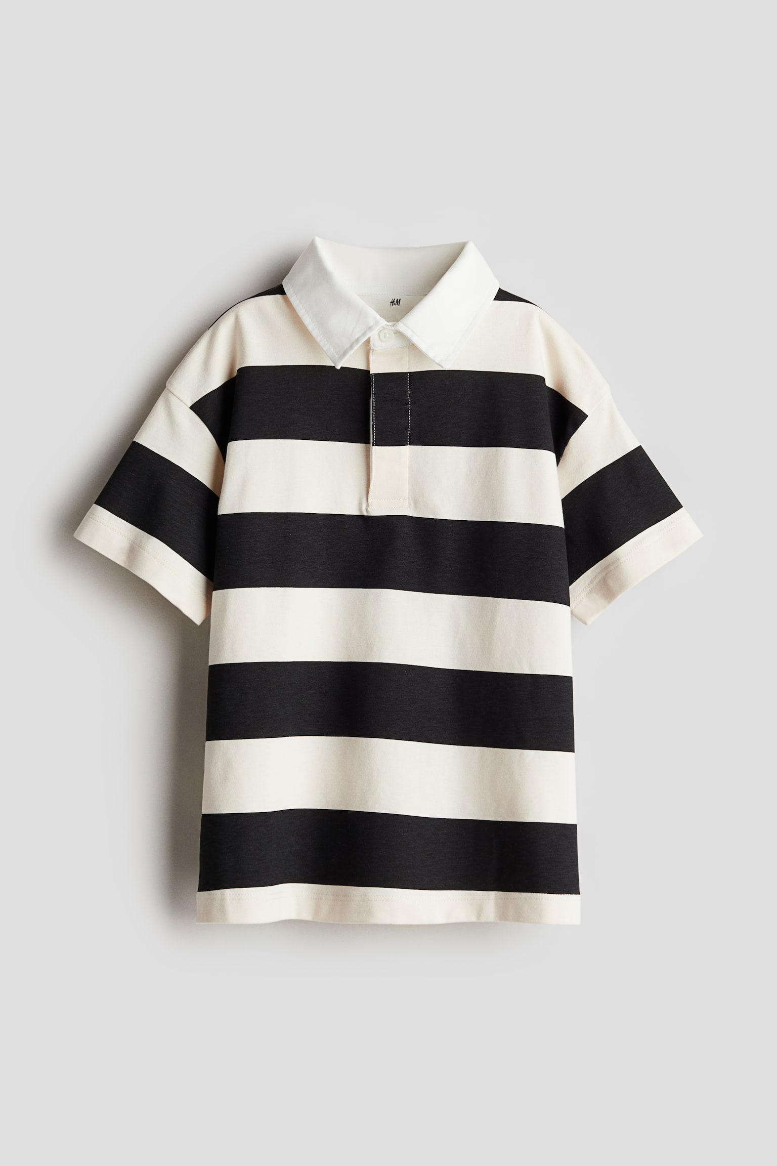 Cotton rugby shirt - White/Black striped - 1