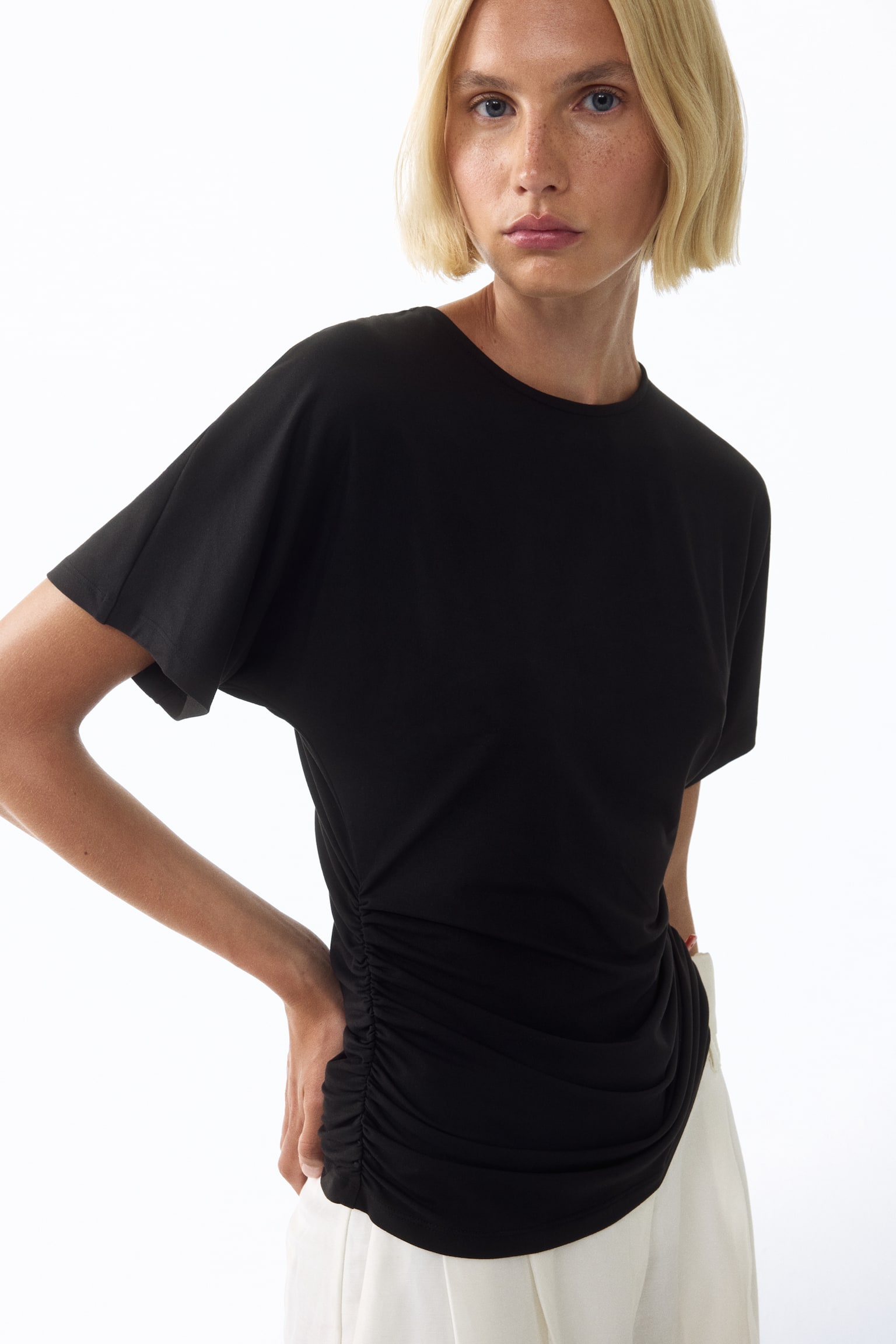 Áo jersey xếp rủ - Màu đen/Màu kem/Màu nâu/Màu xanh dương khói - 1