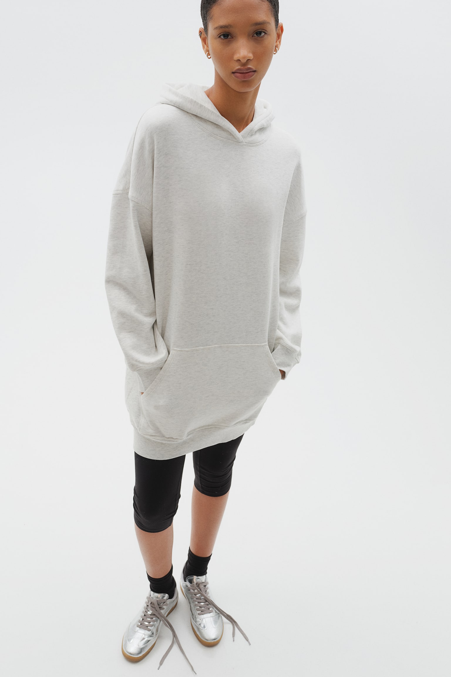 Hooded cotton dress - Light grey marl/Dark brown/Navy blue/Black - 3