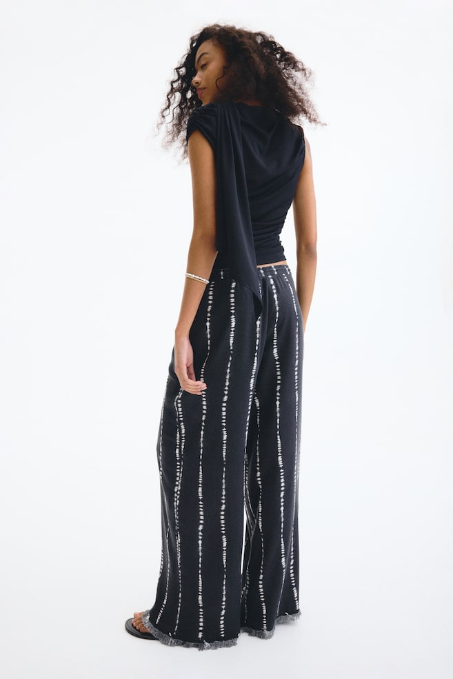 Linen-Blend Drawstring Pants-Dark gray/tie-dye - 6