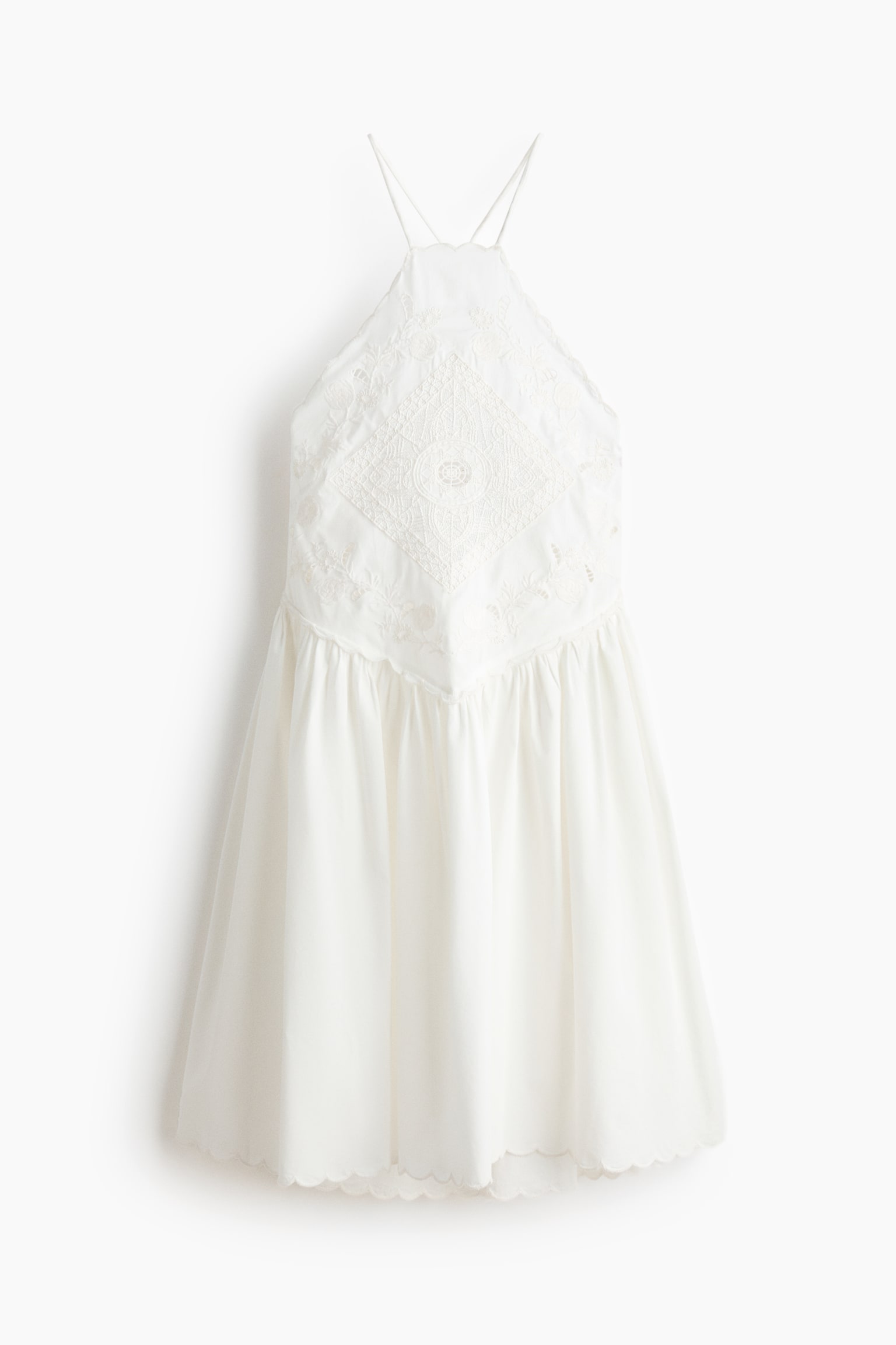 Vestido acampanado con bordado inglés - Blanco/Negro