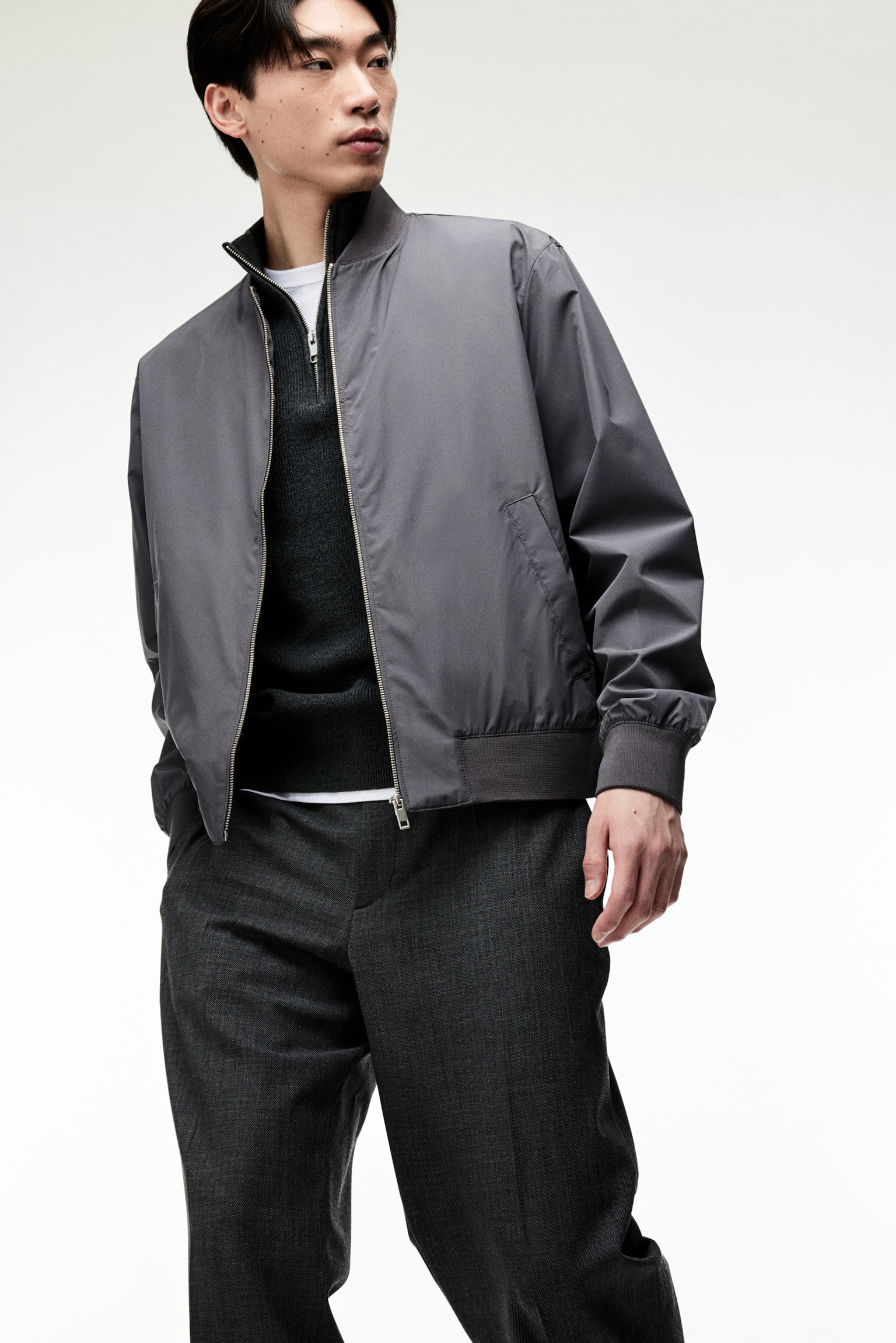 Regular Fit Bomber Jacket - Dark gray/Light beige/Black/Navy blue - 4