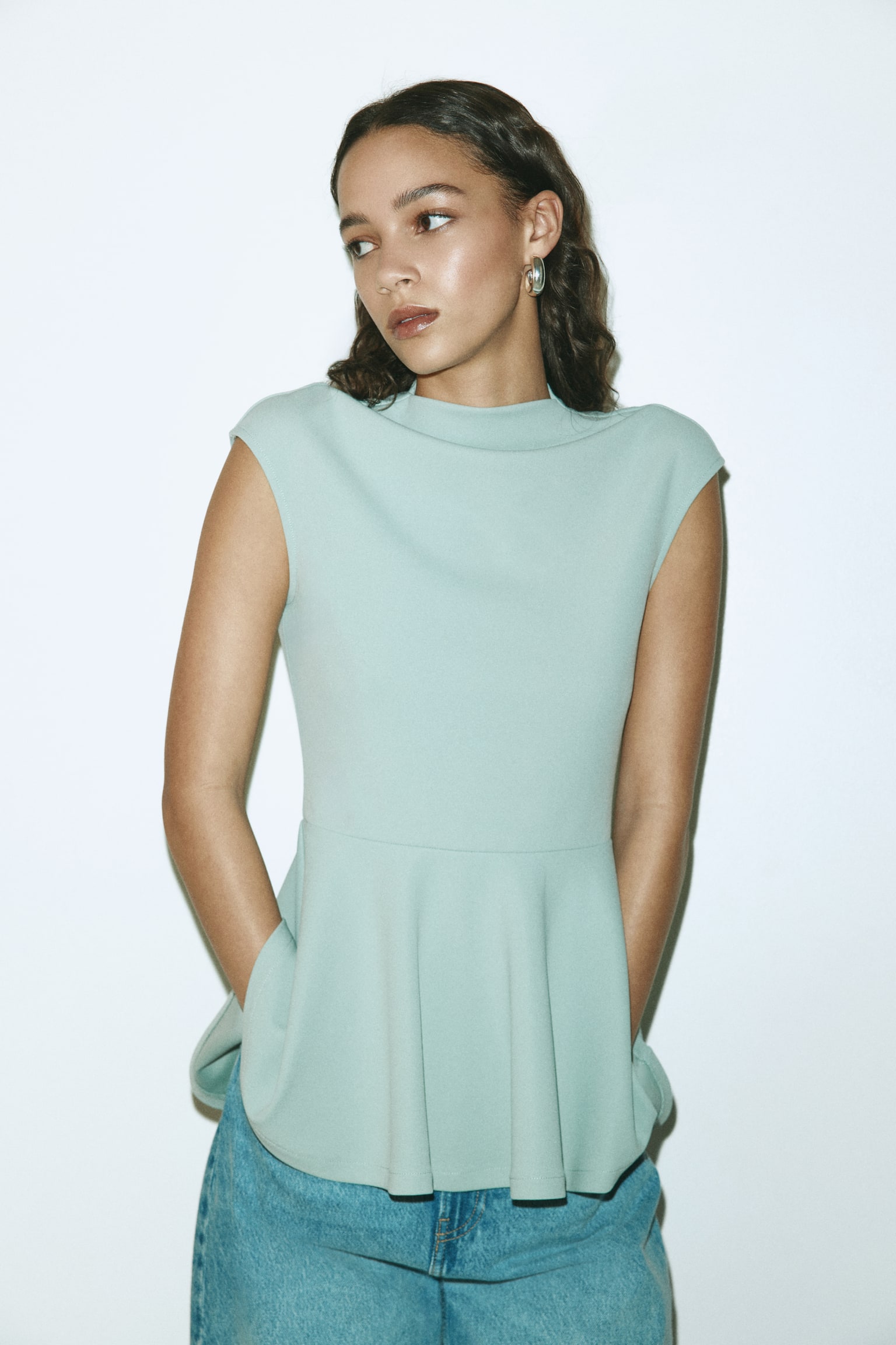 Ponte di Roma peplum top - Dusty turquoise/White - 1