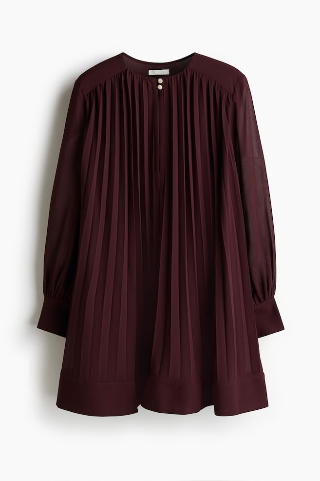 Pleated dress - Burgundy/Black - 1