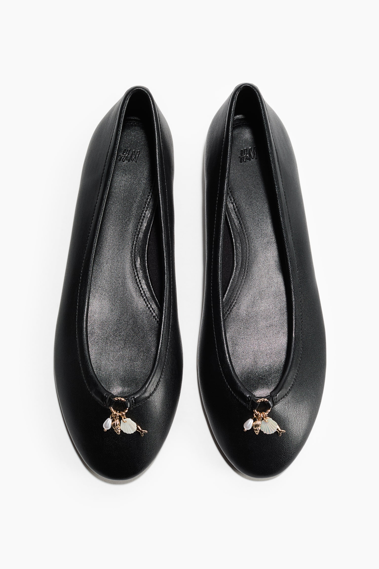 Charm-detail ballet flats - Black - 1