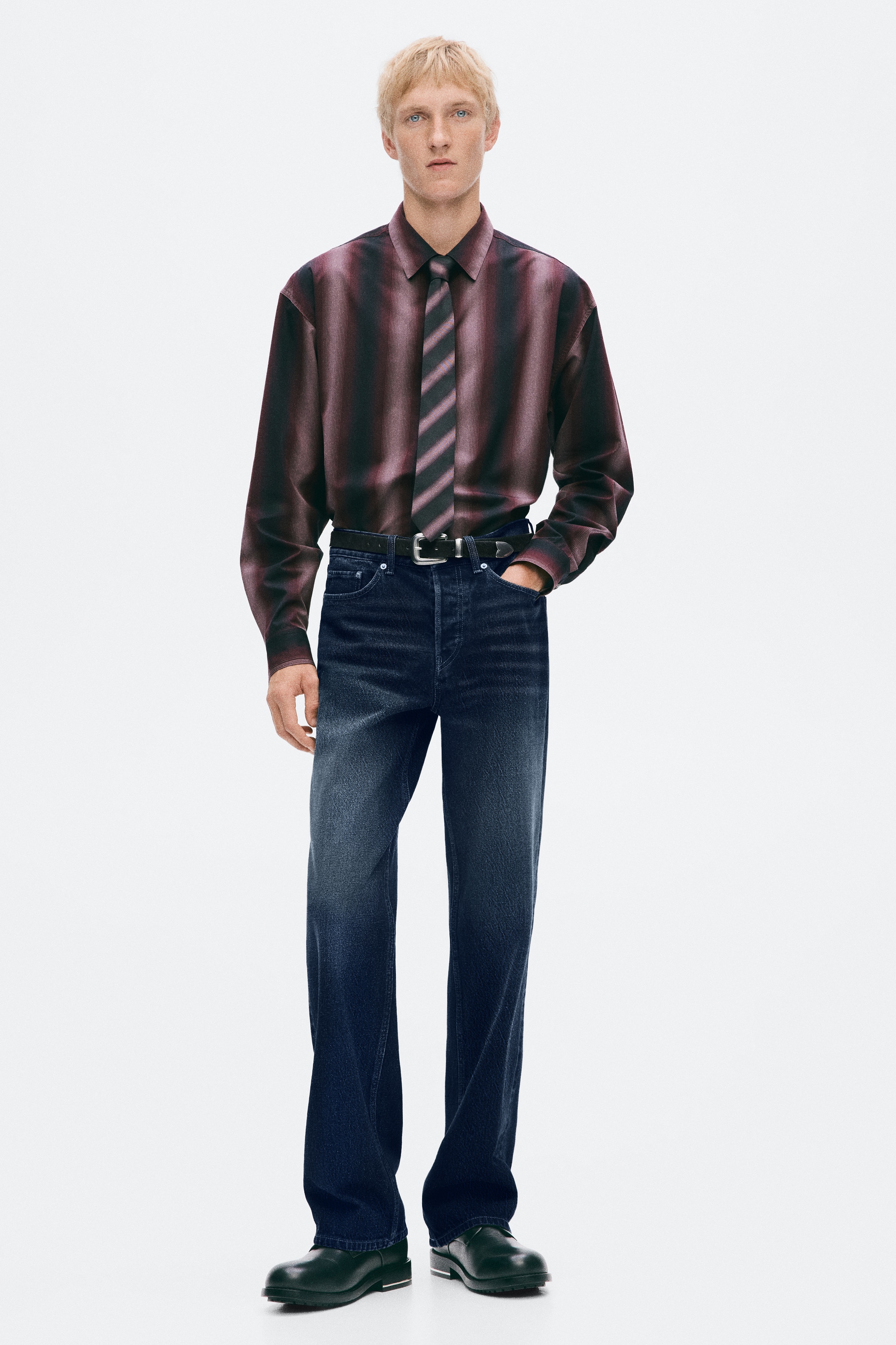 Regular Fit Pima cotton shirt - Burgundy/Striped