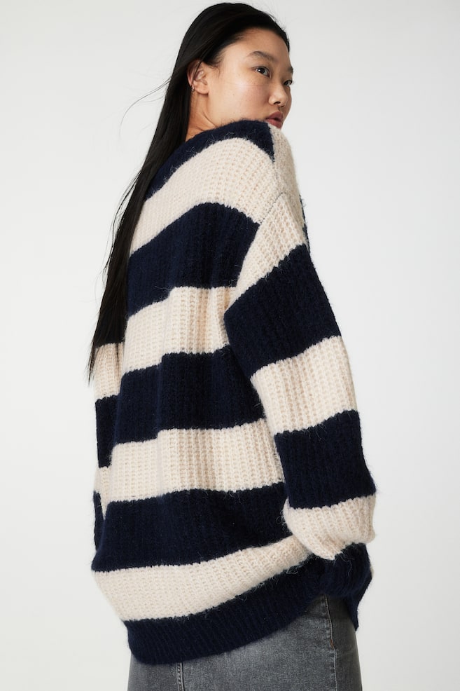 Oversized rib-knit jumper - Black/Striped/Dark grey/Beige striped/Dark red/Striped - 3