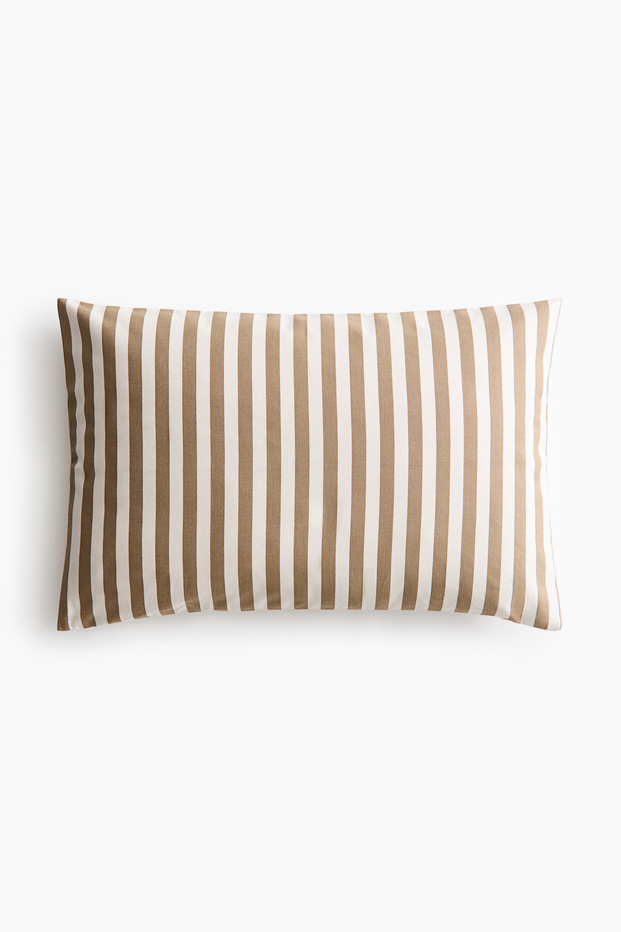 View larger image: A rectangular pillow is facing front, featuring alternating vertical stripes of light brown and off-white.