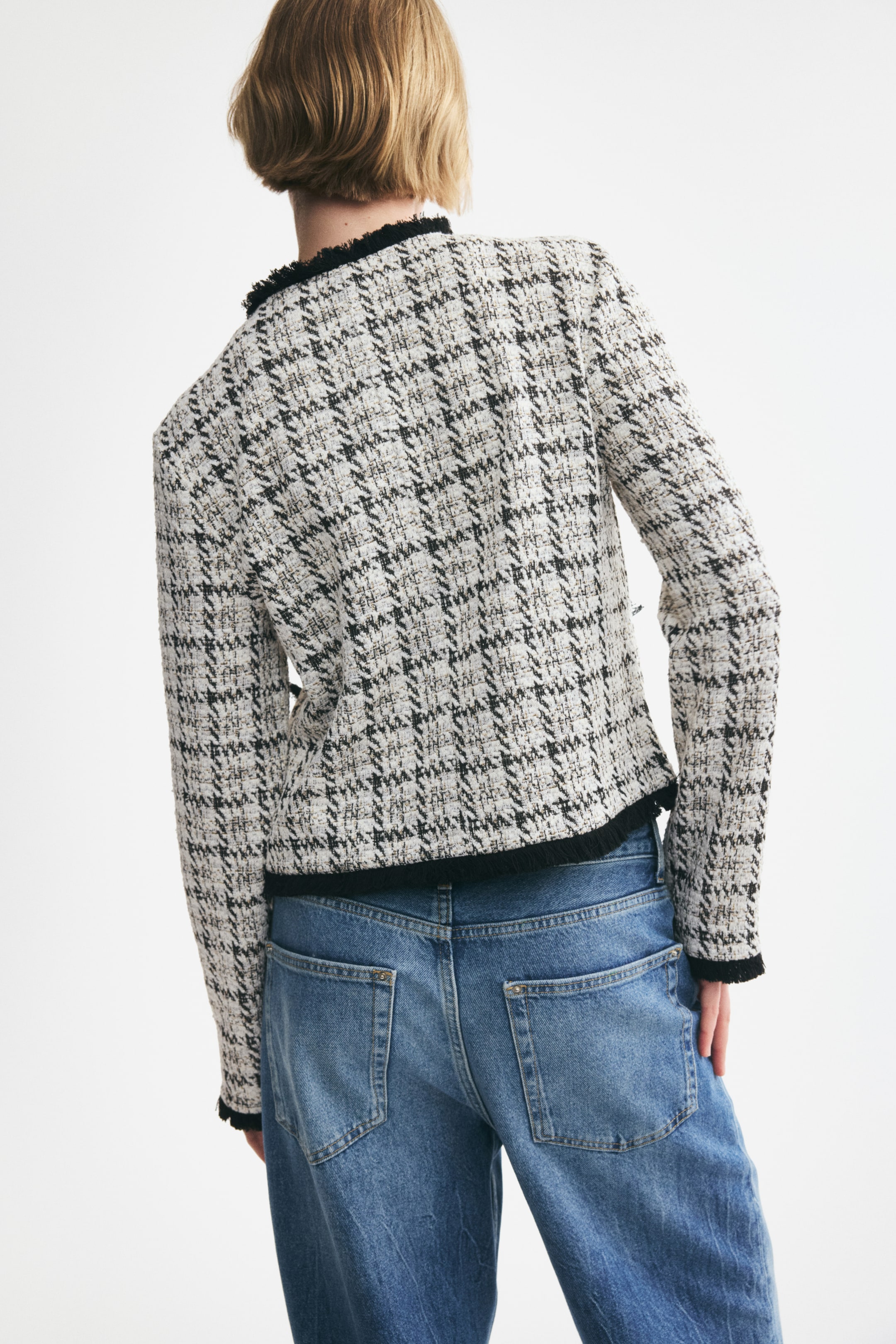 Bouclé-Knit Jacket with Fringe