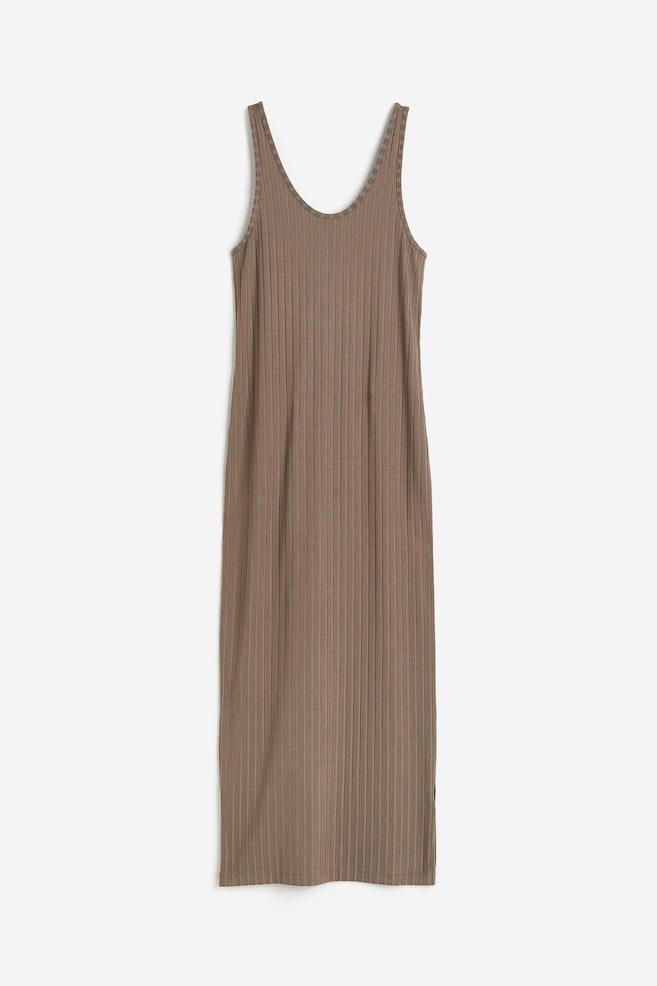 Geripptes Bodycon-Kleid - Dunkles Taupe - 2