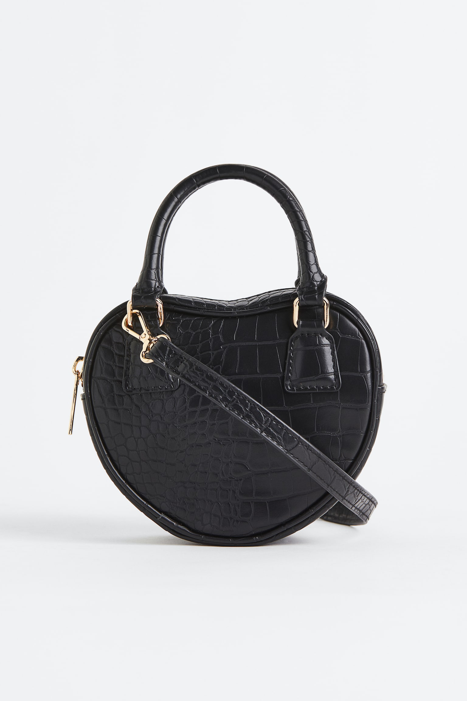 Heart Shape Shoulder Bag - Black/Crocodile pattern - 1