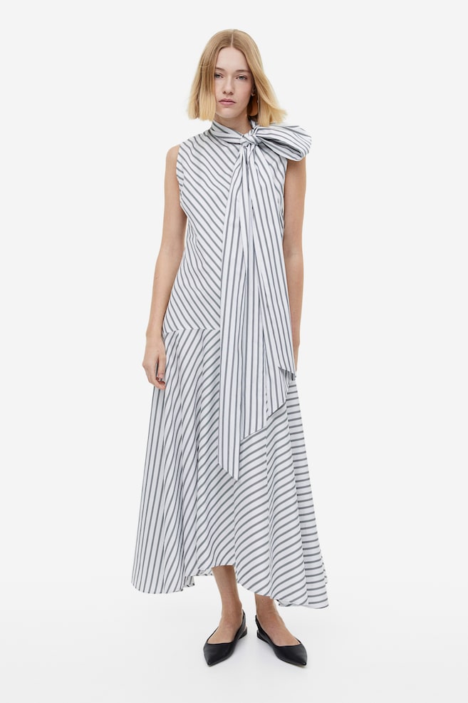Bow-detail cotton dress - White/Black striped - 4