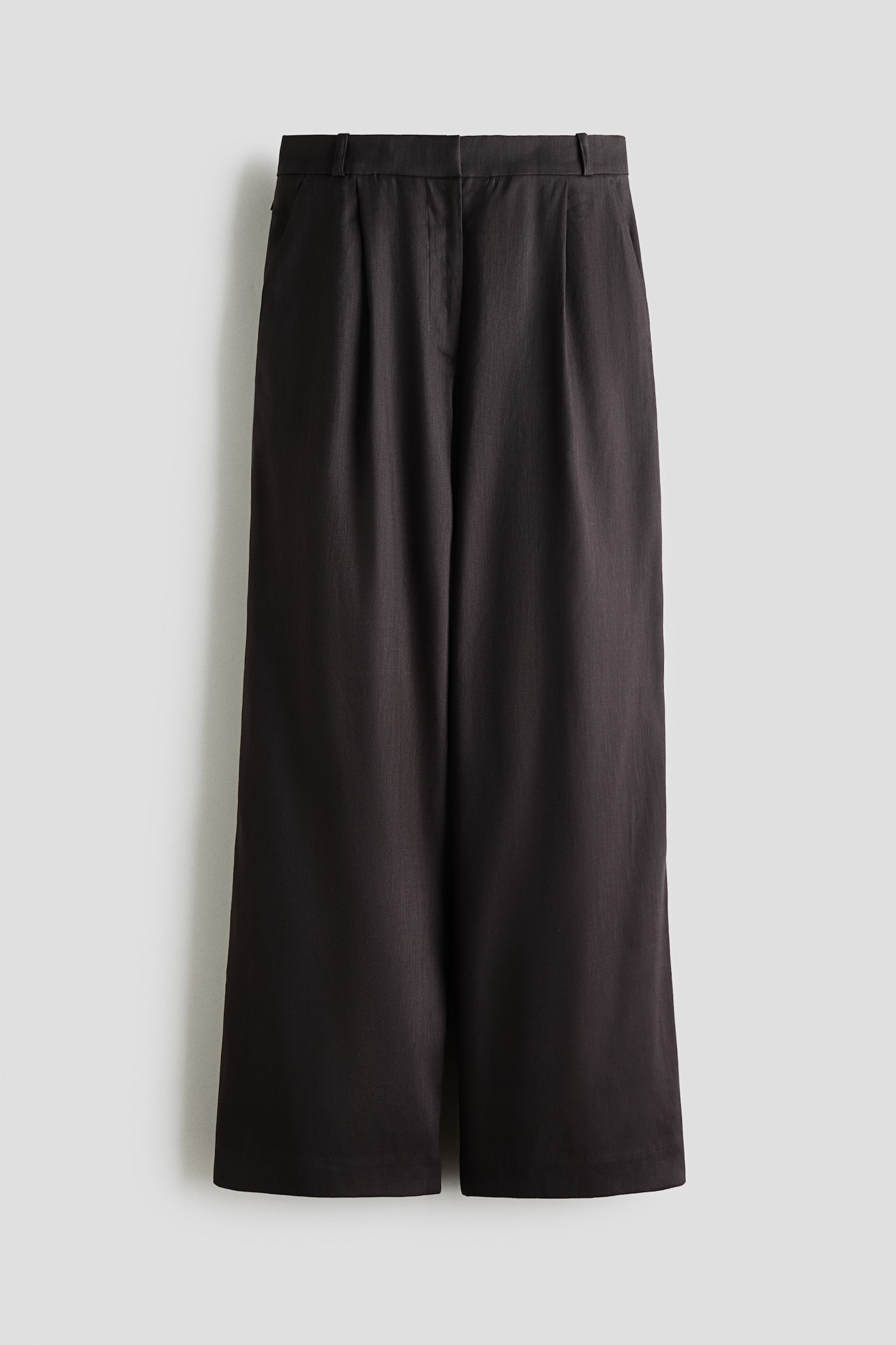 Wide linen-blend tailored trousers - Dark brown/Cream/Black - 2