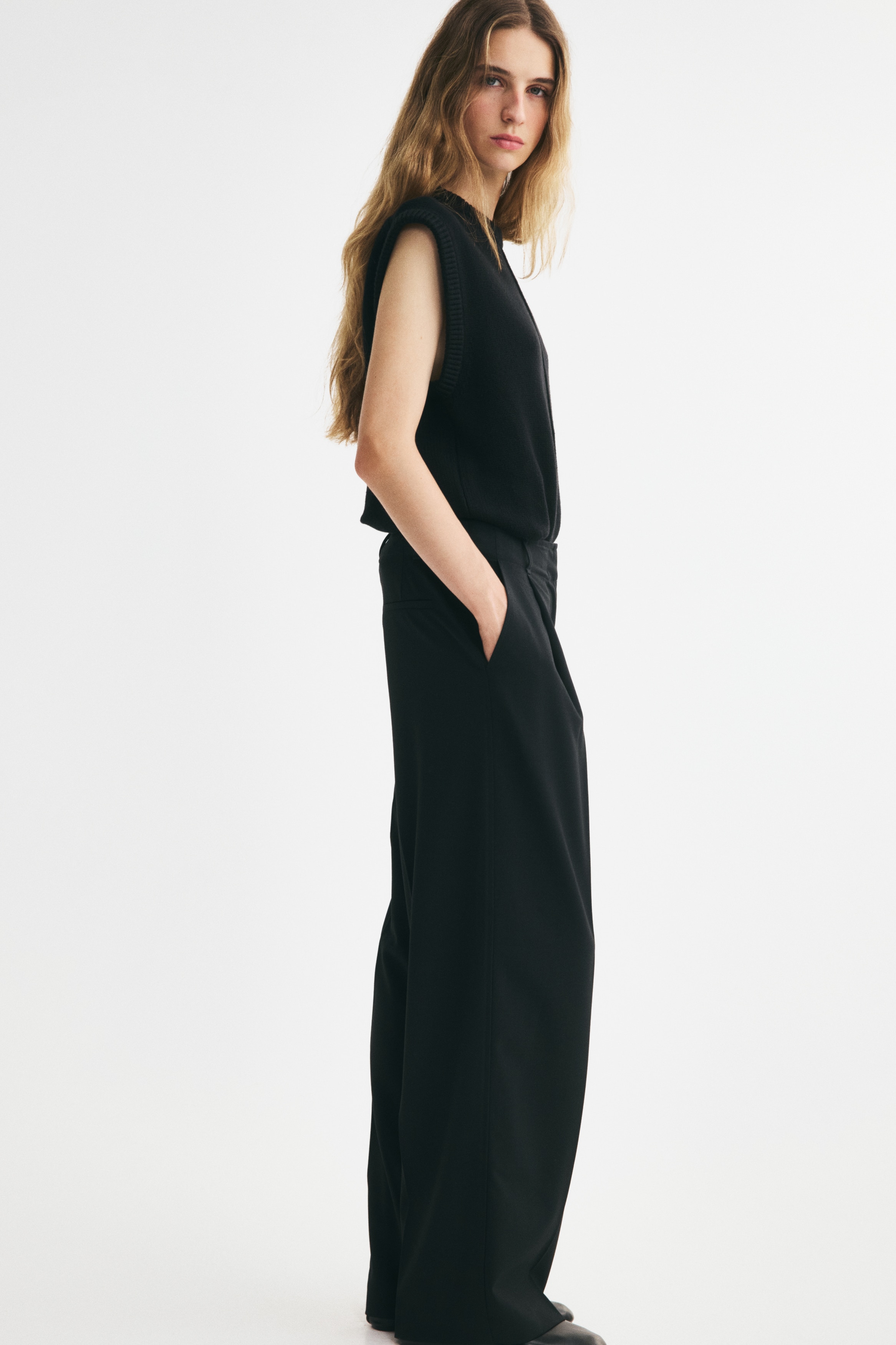 Elegante Hose mit geradem Bein - Schwarz/Dunkelbeige